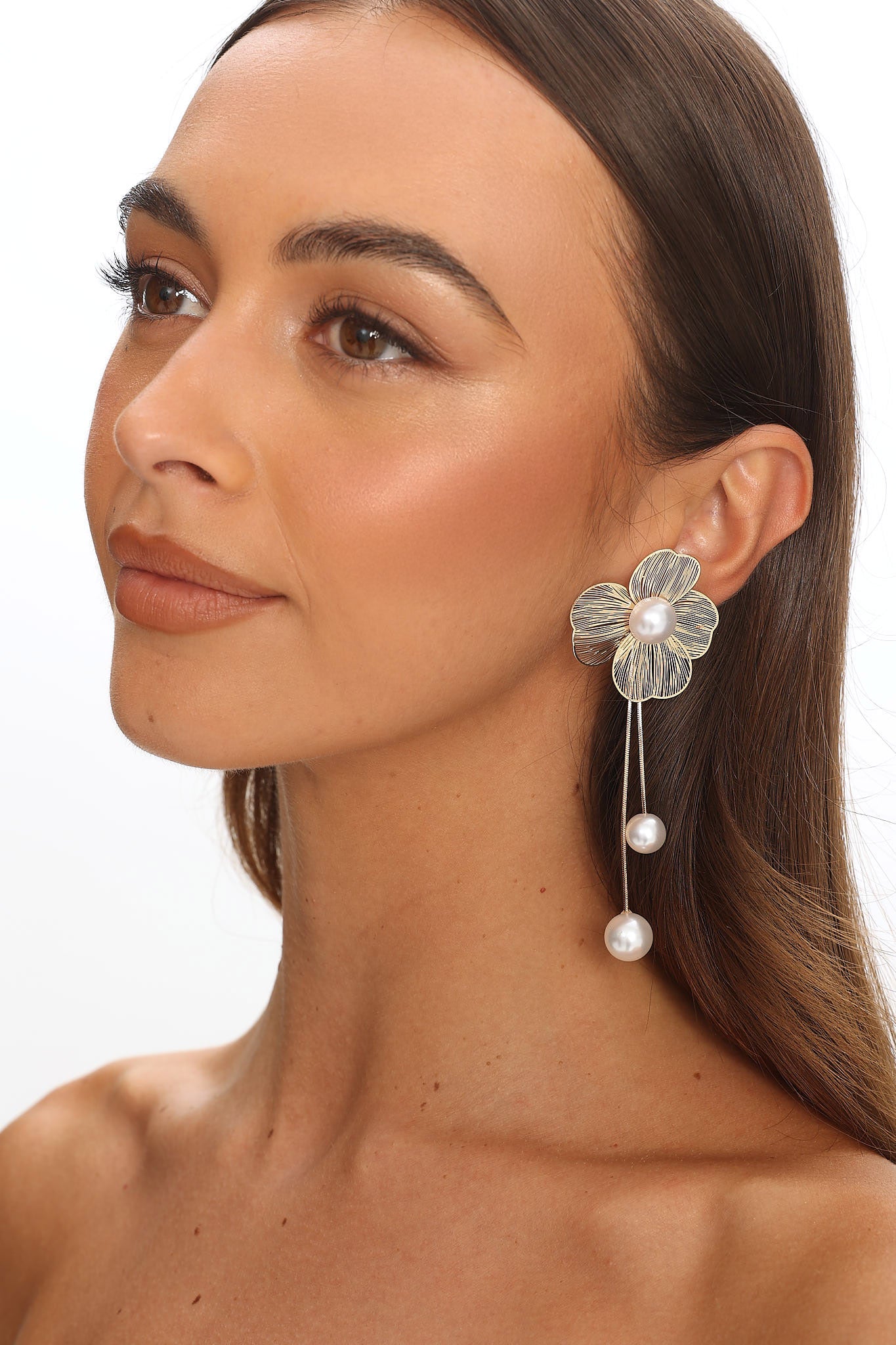 Posey Flower Pearl Drop Earrings Gold by Selfie Leslie Australia