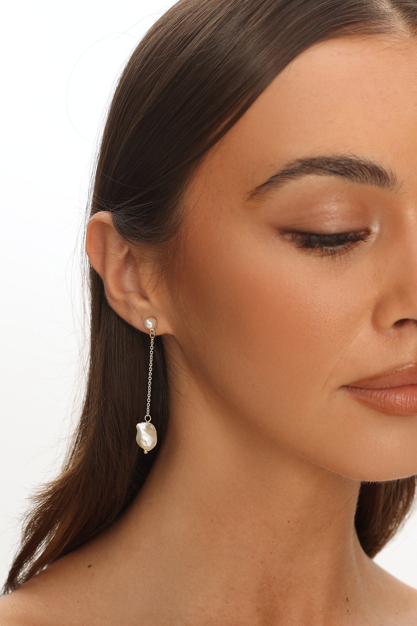 Rosamund Pearl Drop Earrings Gold by Selfie Leslie Australia
