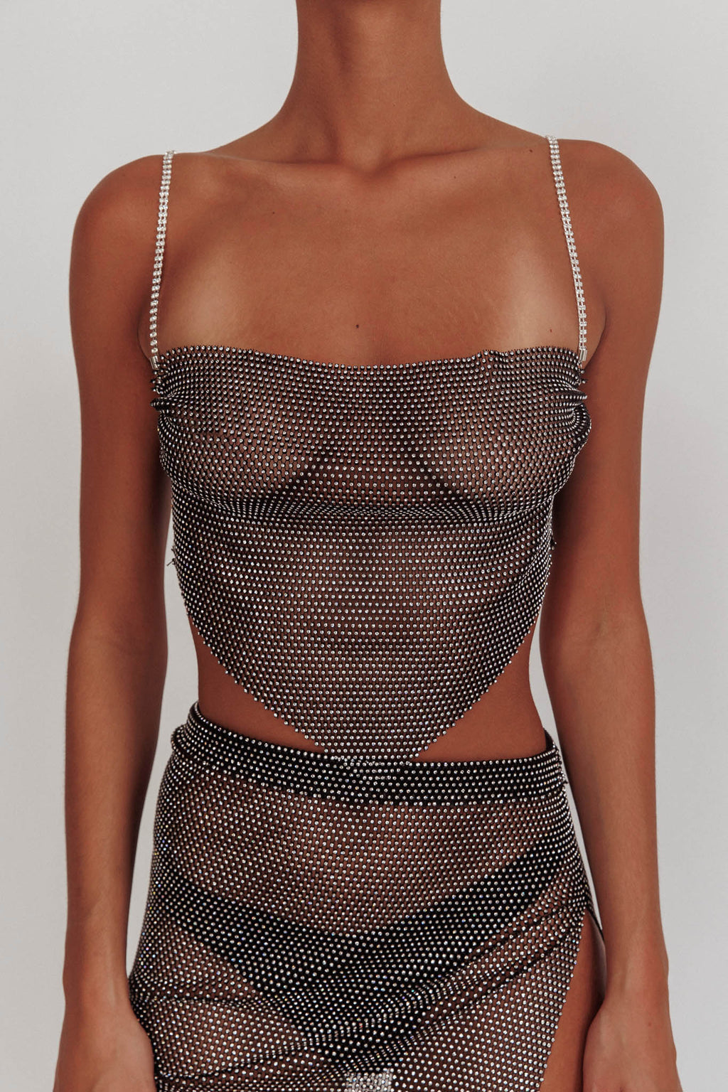 Eden Nights Diamante Mesh Top Black by Selfie Leslie Australia