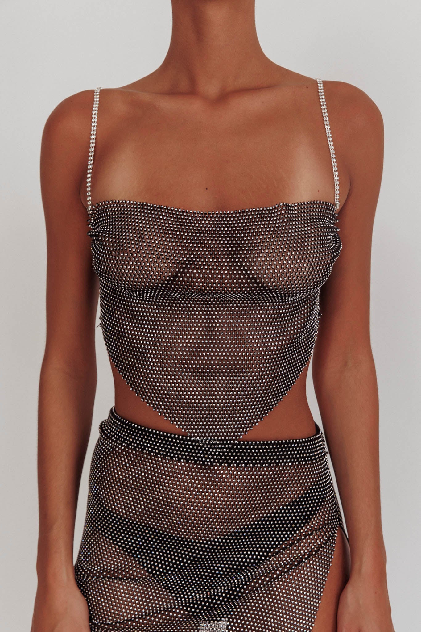 Eden Nights Diamante Mesh Top Black by Selfie Leslie Australia