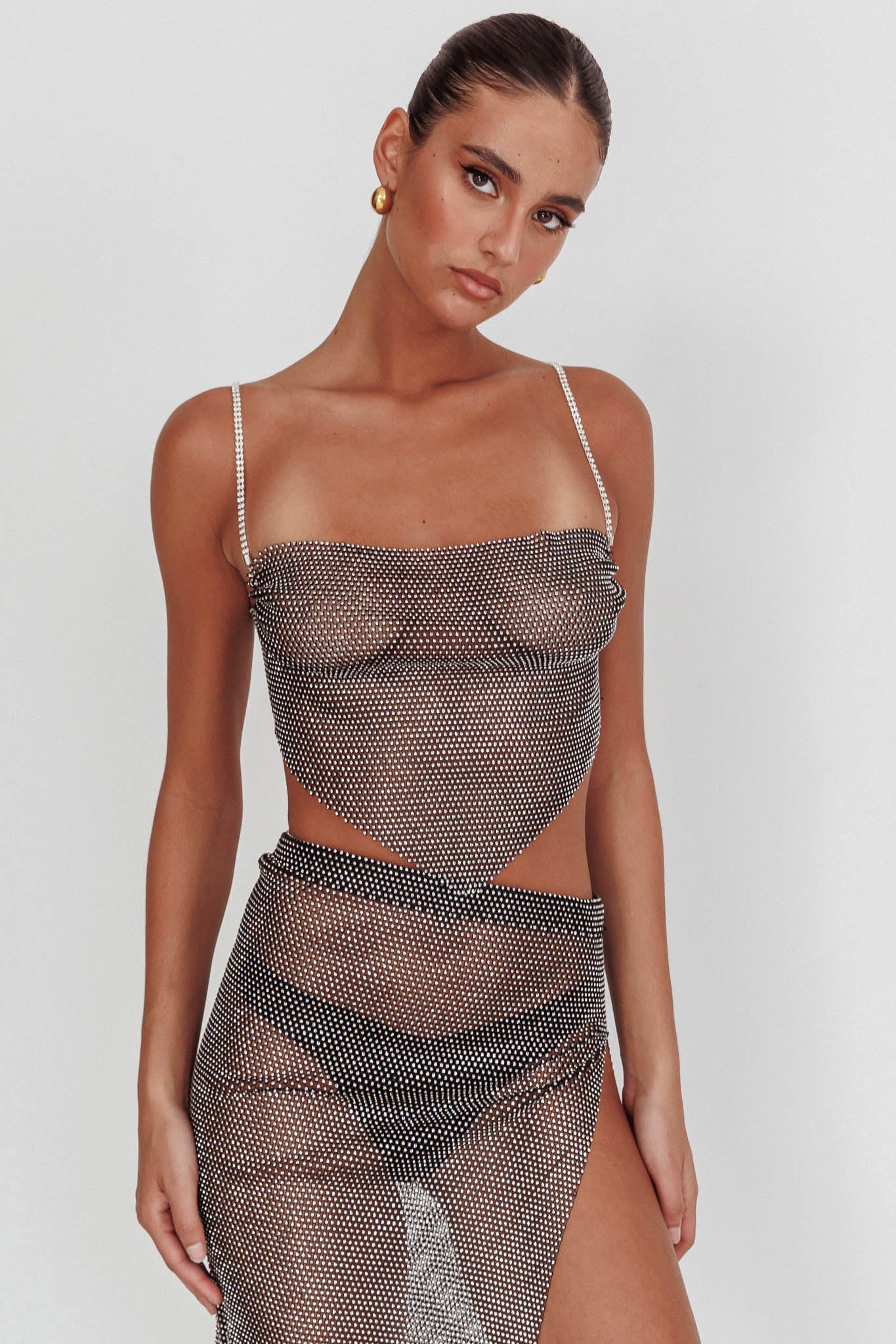 Eden Nights Diamante Mesh Top Black by Selfie Leslie Australia