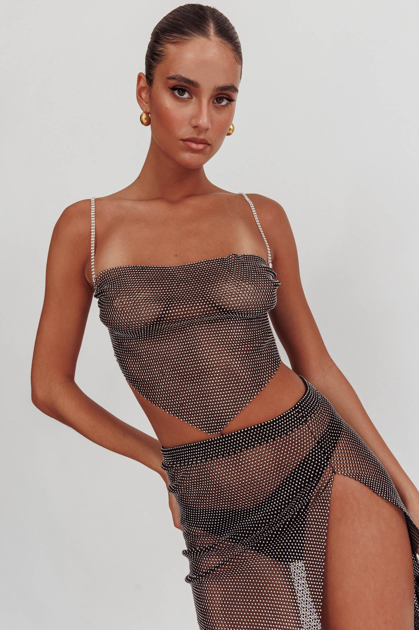 Eden Nights Diamante Mesh Top Black by Selfie Leslie Australia
