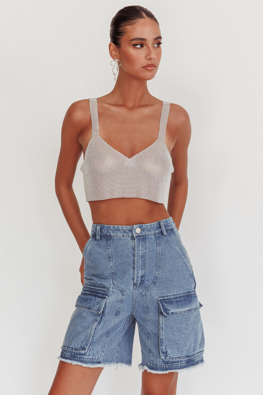 Lumina Diamante Crop Top Silver by Selfie Leslie Australia