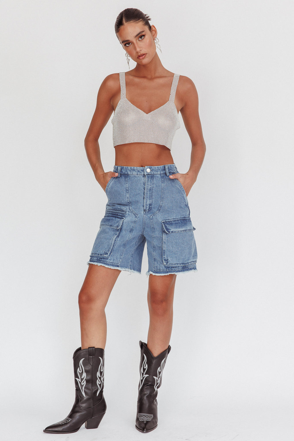 Lumina Diamante Crop Top Silver by Selfie Leslie Australia