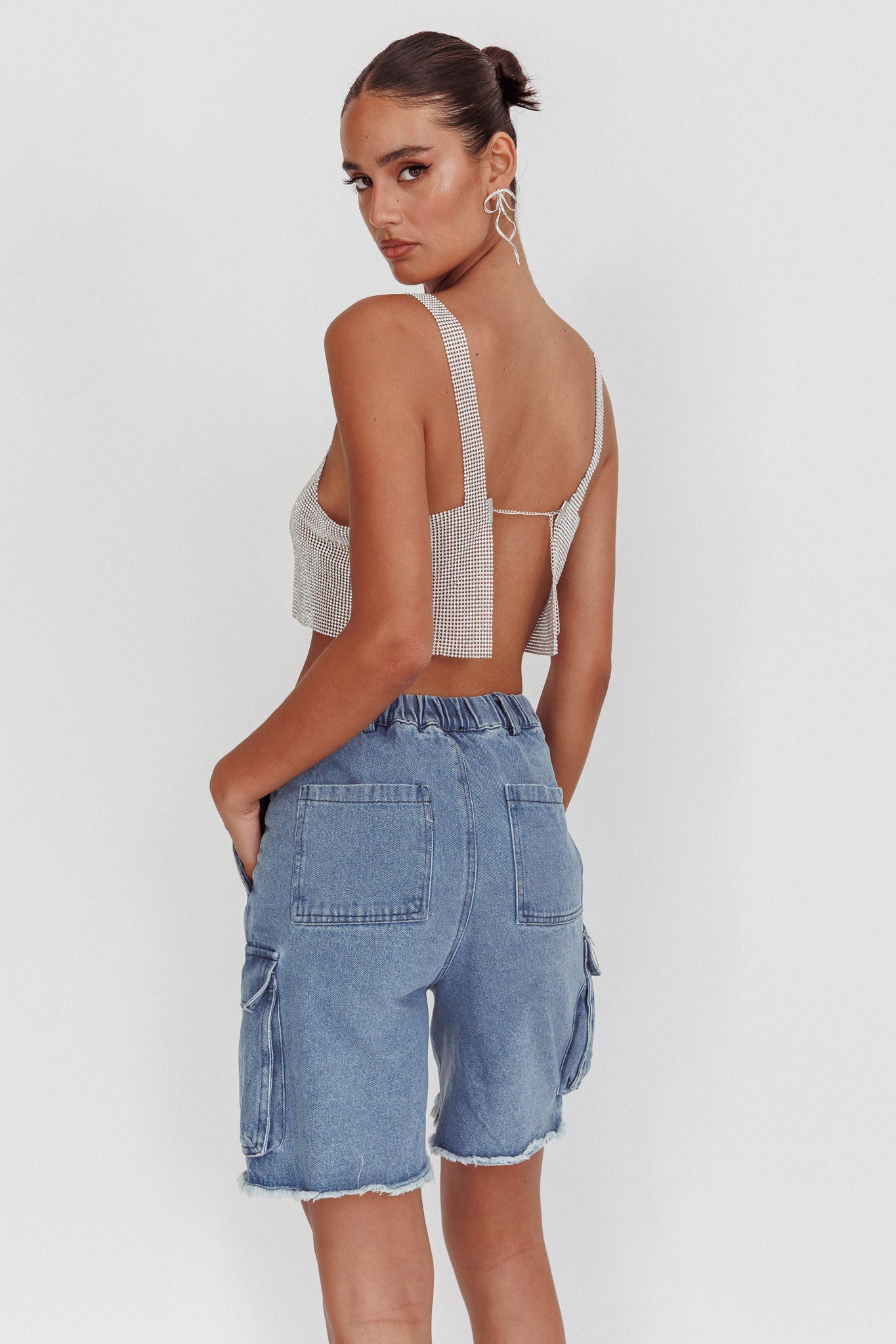 Lumina Diamante Crop Top Silver by Selfie Leslie Australia