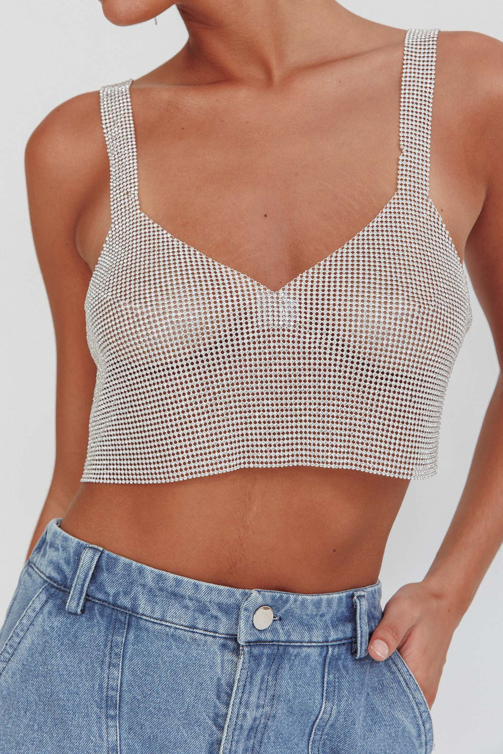 Lumina Diamante Crop Top Silver by Selfie Leslie Australia