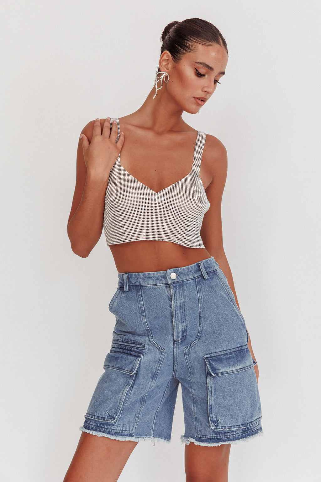 Lumina Diamante Crop Top Silver by Selfie Leslie Australia