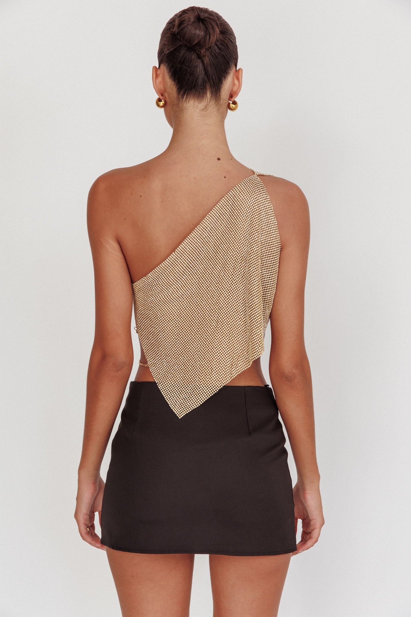 Sun Dial One Shoulder Diamante Top Gold by Selfie Leslie Australia