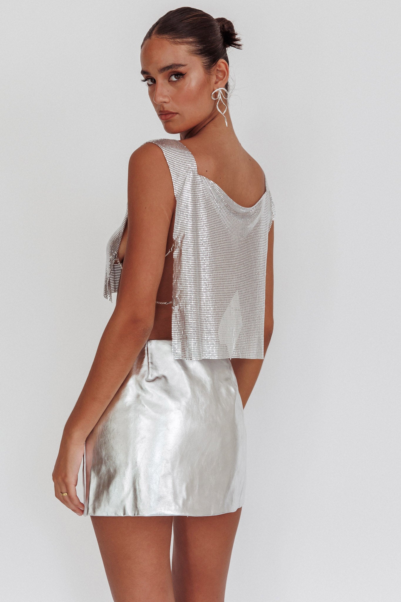 Breakdance Metal Mesh Top Silver by Selfie Leslie Australia