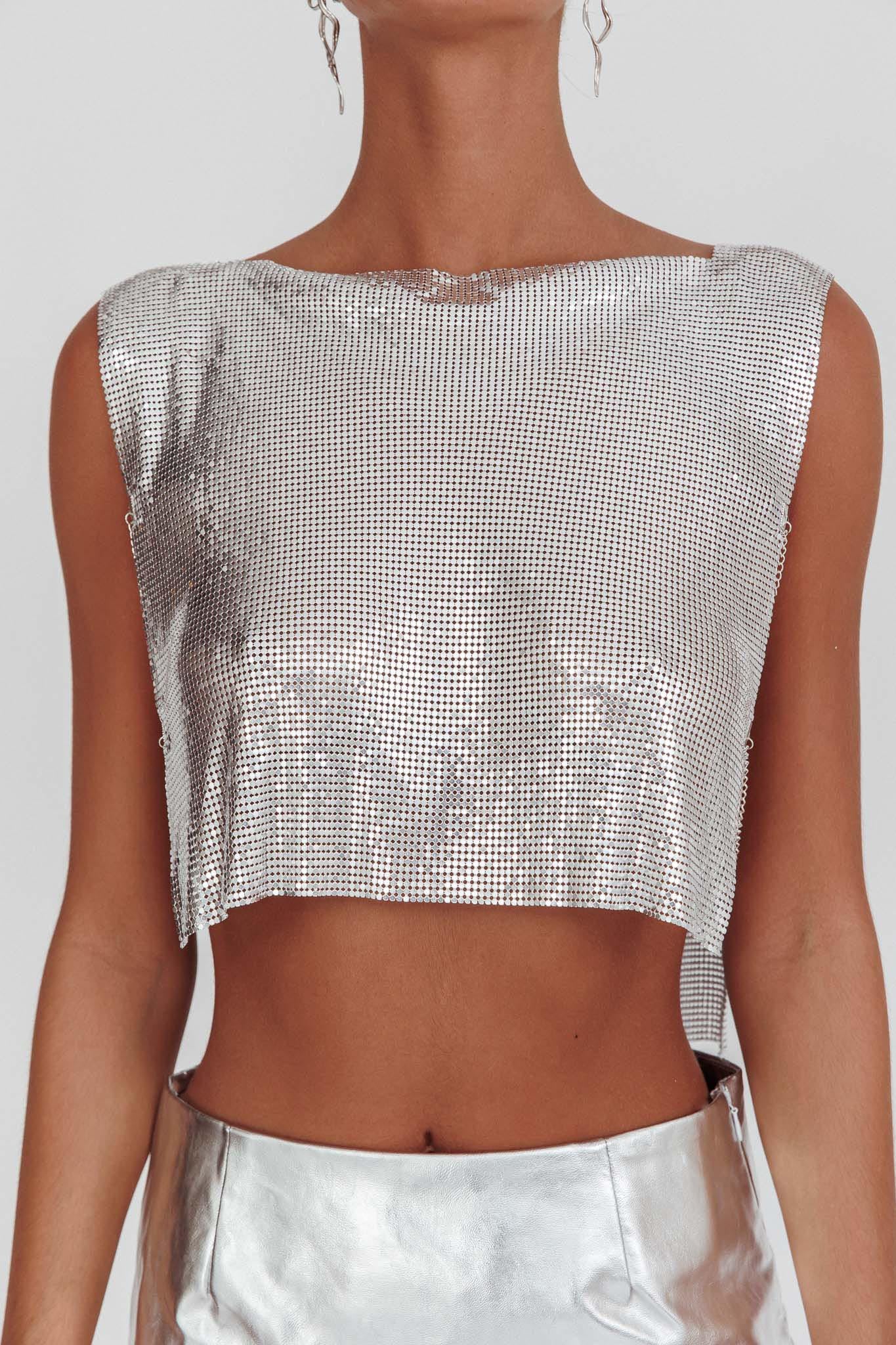 Breakdance Metal Mesh Top Silver by Selfie Leslie Australia