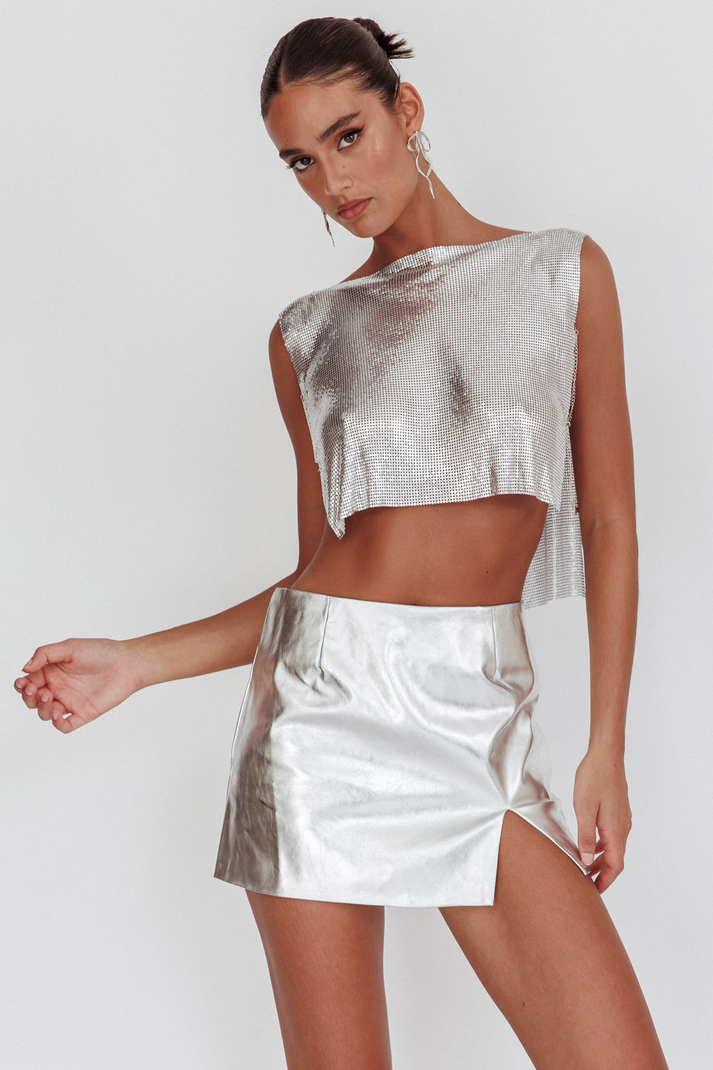 Breakdance Metal Mesh Top Silver by Selfie Leslie Australia