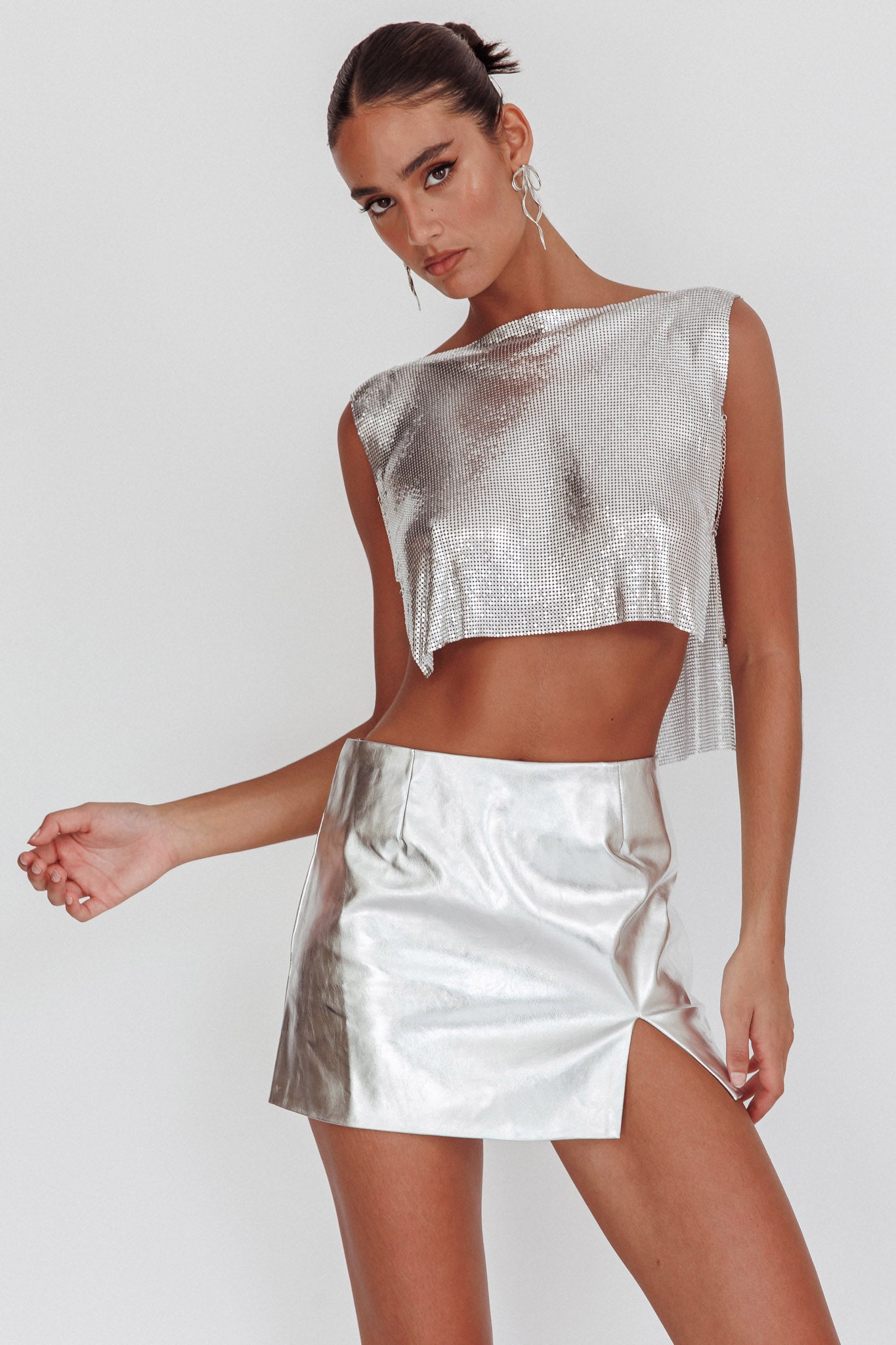 Breakdance Metal Mesh Top Silver by Selfie Leslie Australia