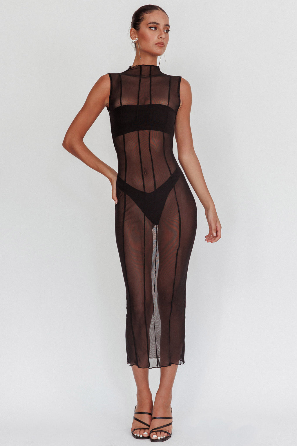 Ciera Sheer Maxi Dress Black by Selfie Leslie Australia