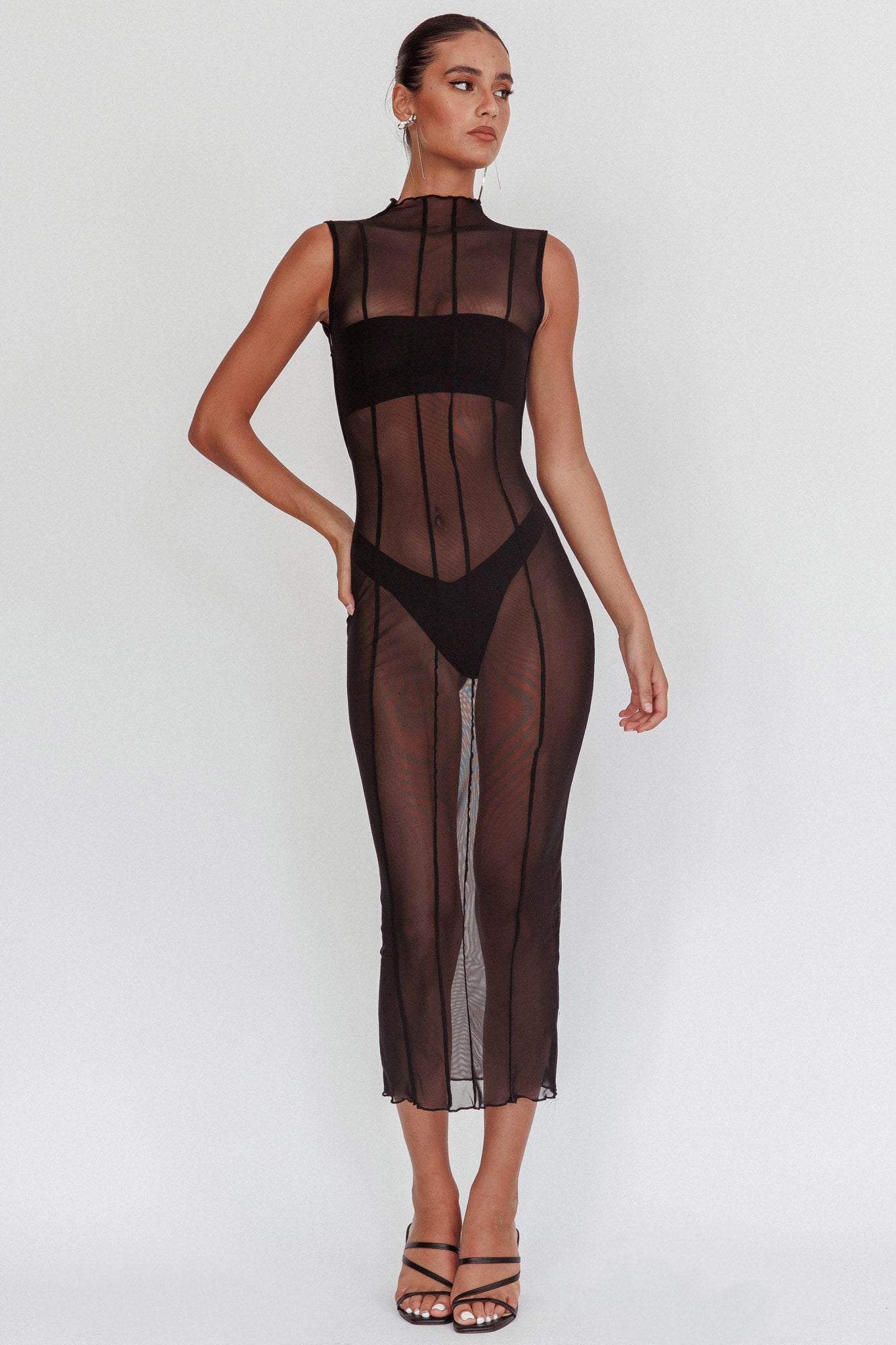 Ciera Sheer Maxi Dress Black by Selfie Leslie Australia