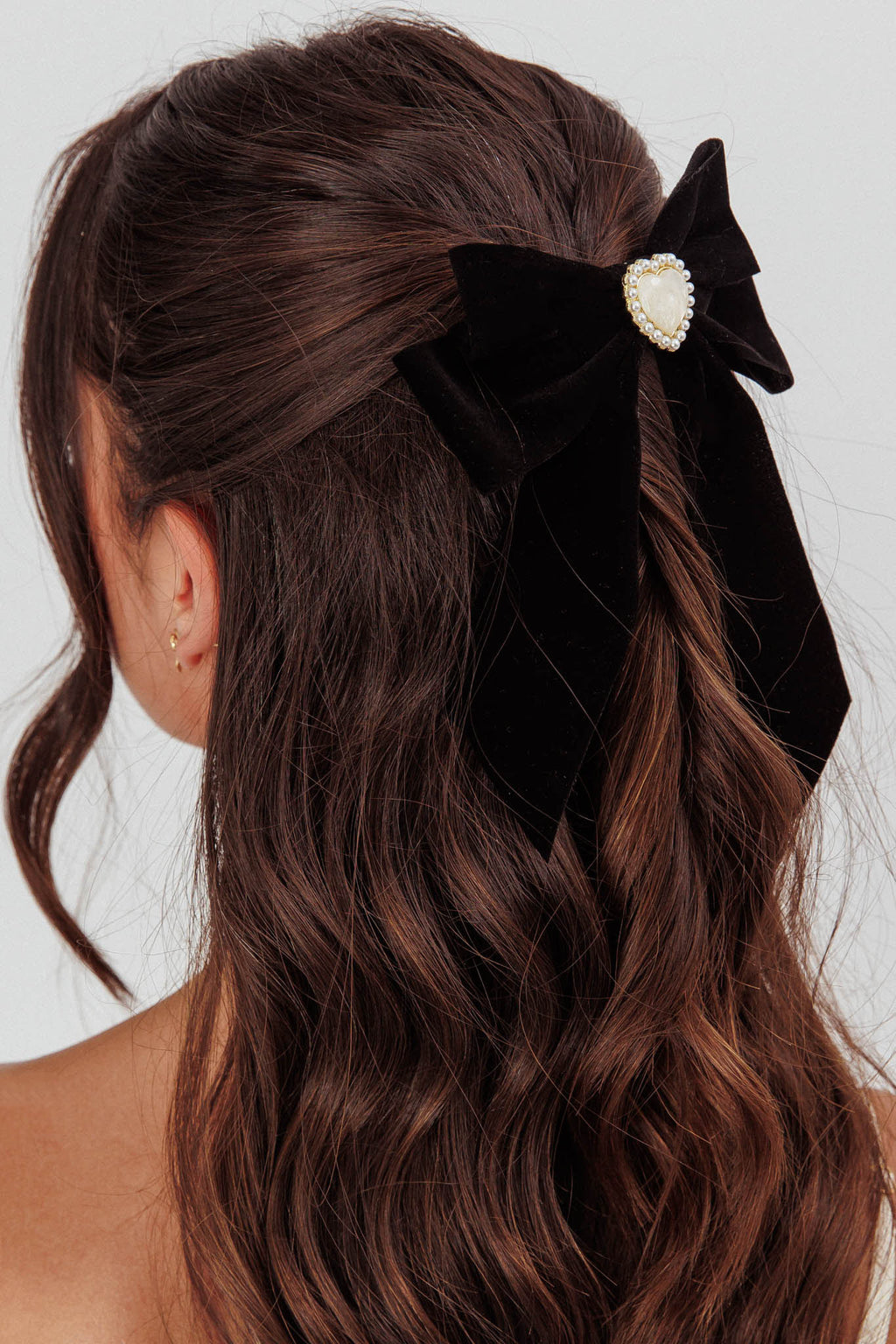 Michala Pearl Heart Velvet Bow Hairpin by Selfie Leslie Australia
