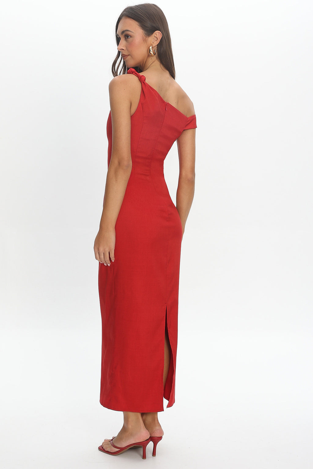 Heating Up Asymmetric Neckline Maxi Dress Red