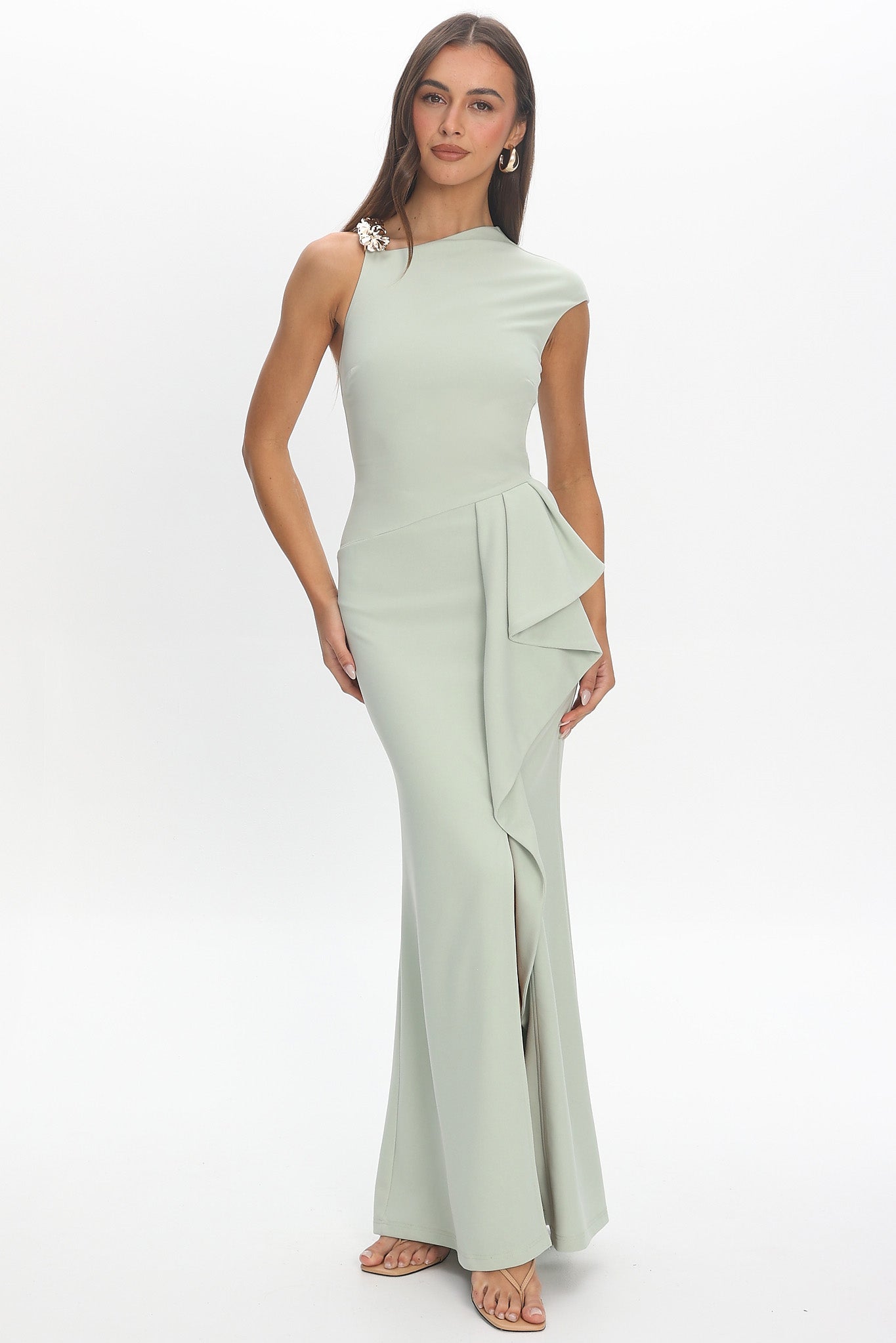 Whispering Willow One-Shoulder Gown Pistachio Green