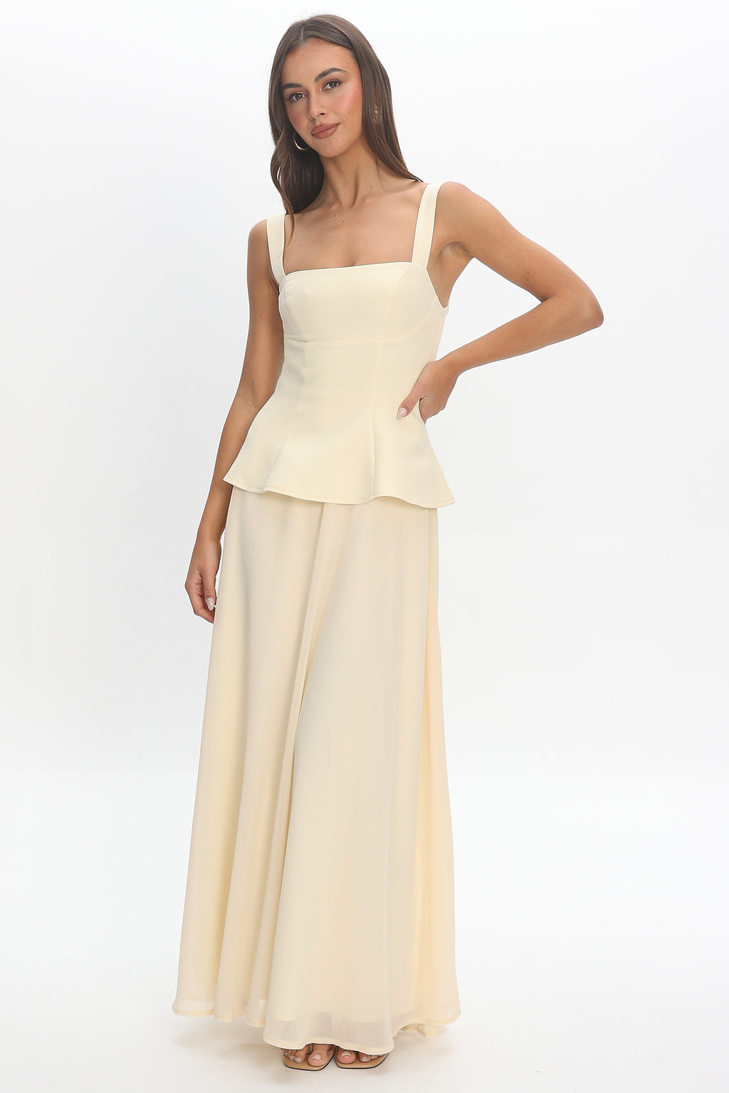 Sweet Tooth Peplum Maxi Dress Butter Yellow