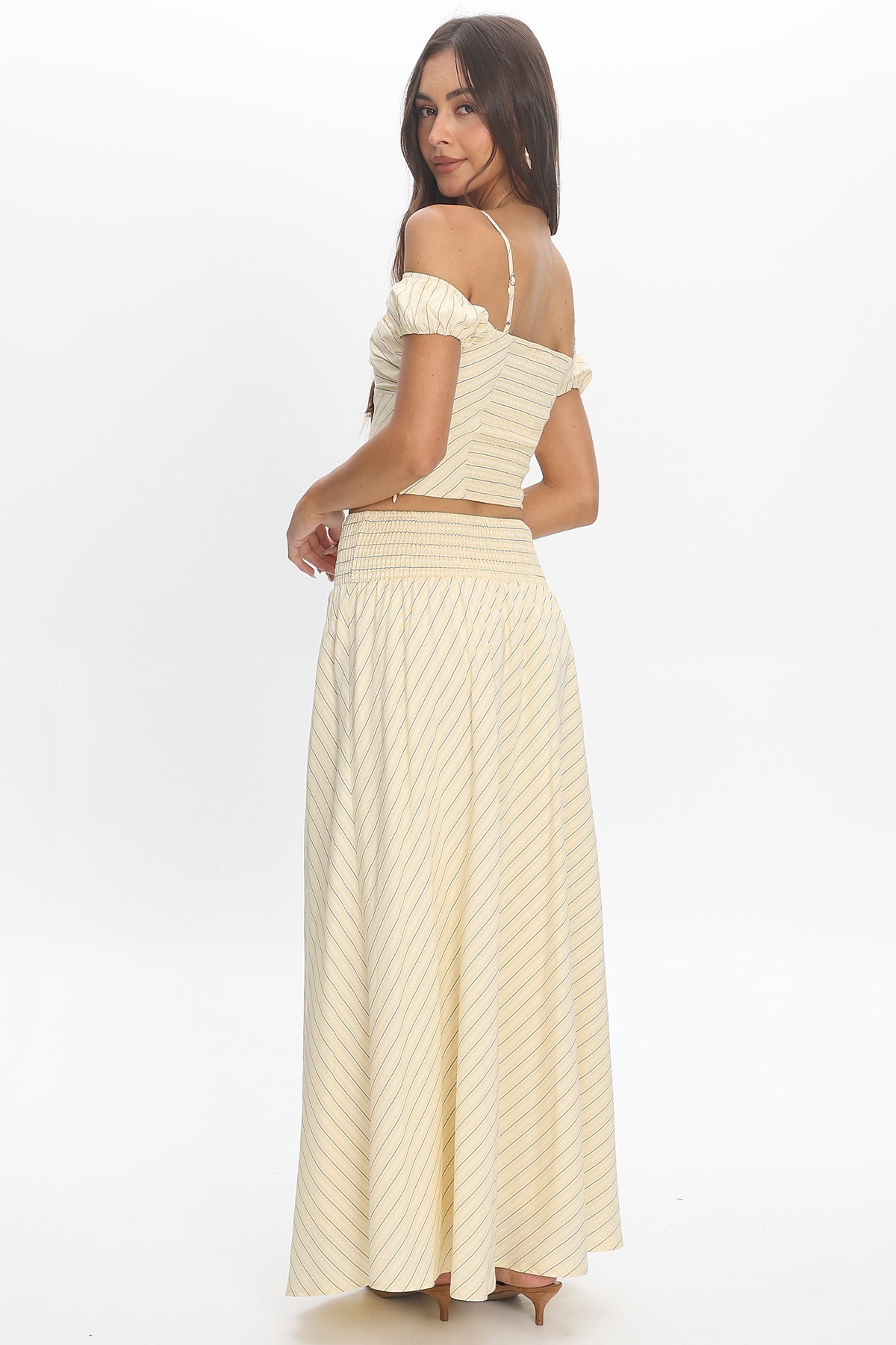 Windrose Stripe Smocked Maxi Skirt Butter