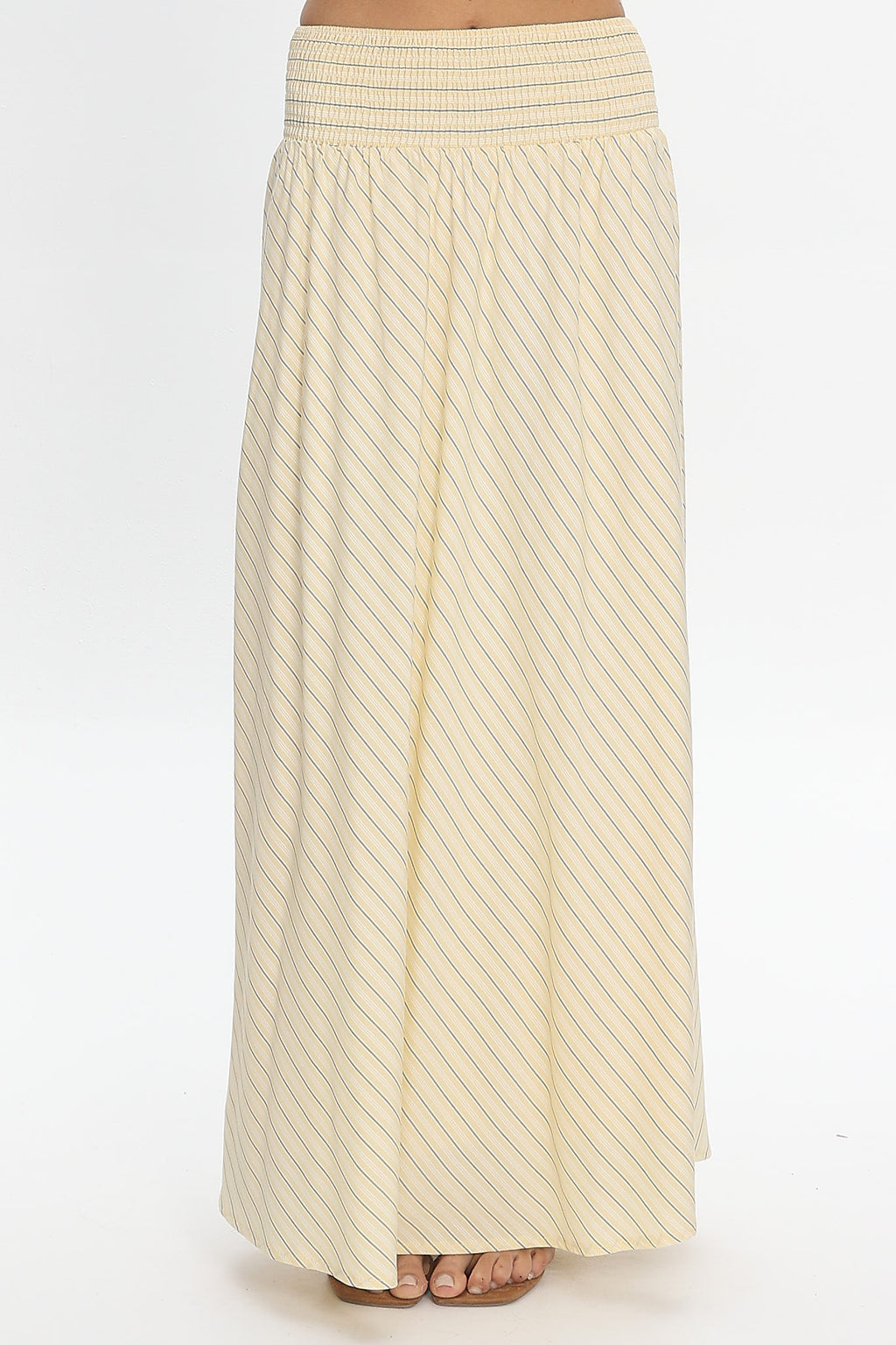 Windrose Stripe Smocked Maxi Skirt Butter