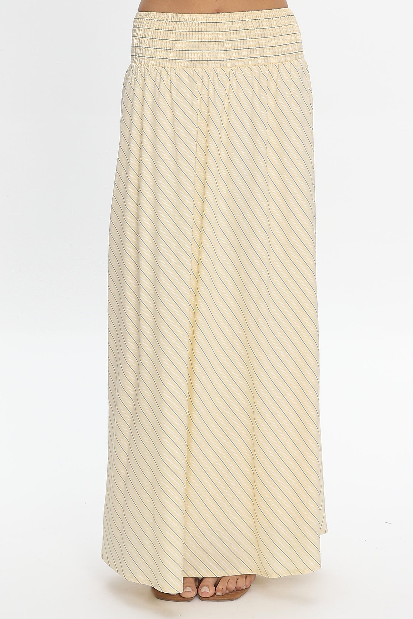 Windrose Stripe Smocked Maxi Skirt Butter