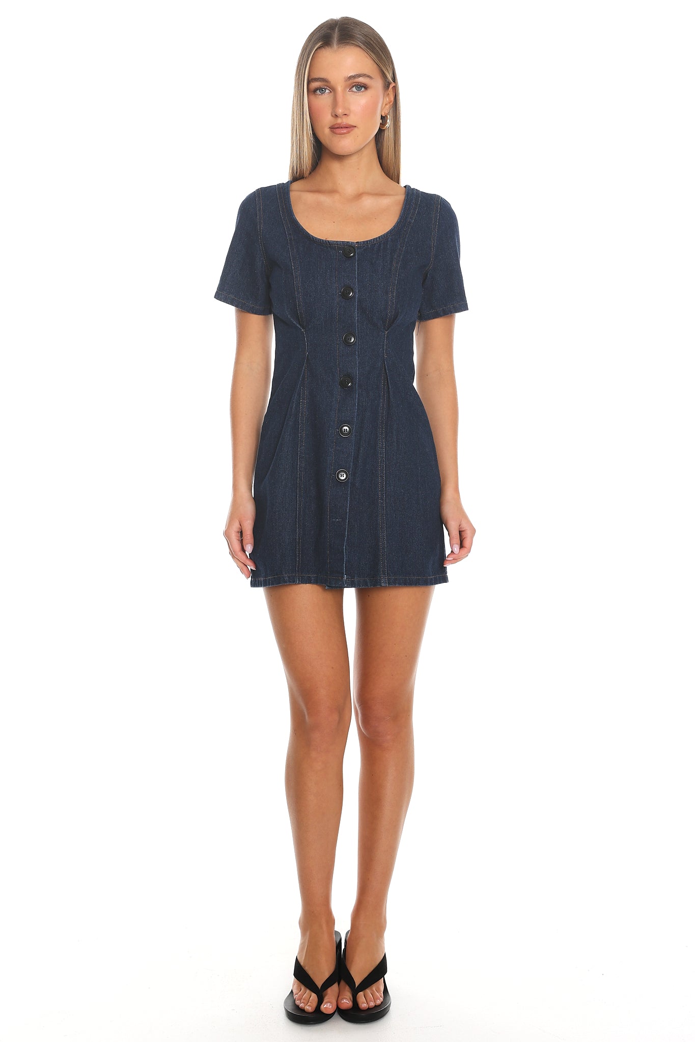 Denim Darling Button Front Mini Dress Indigo