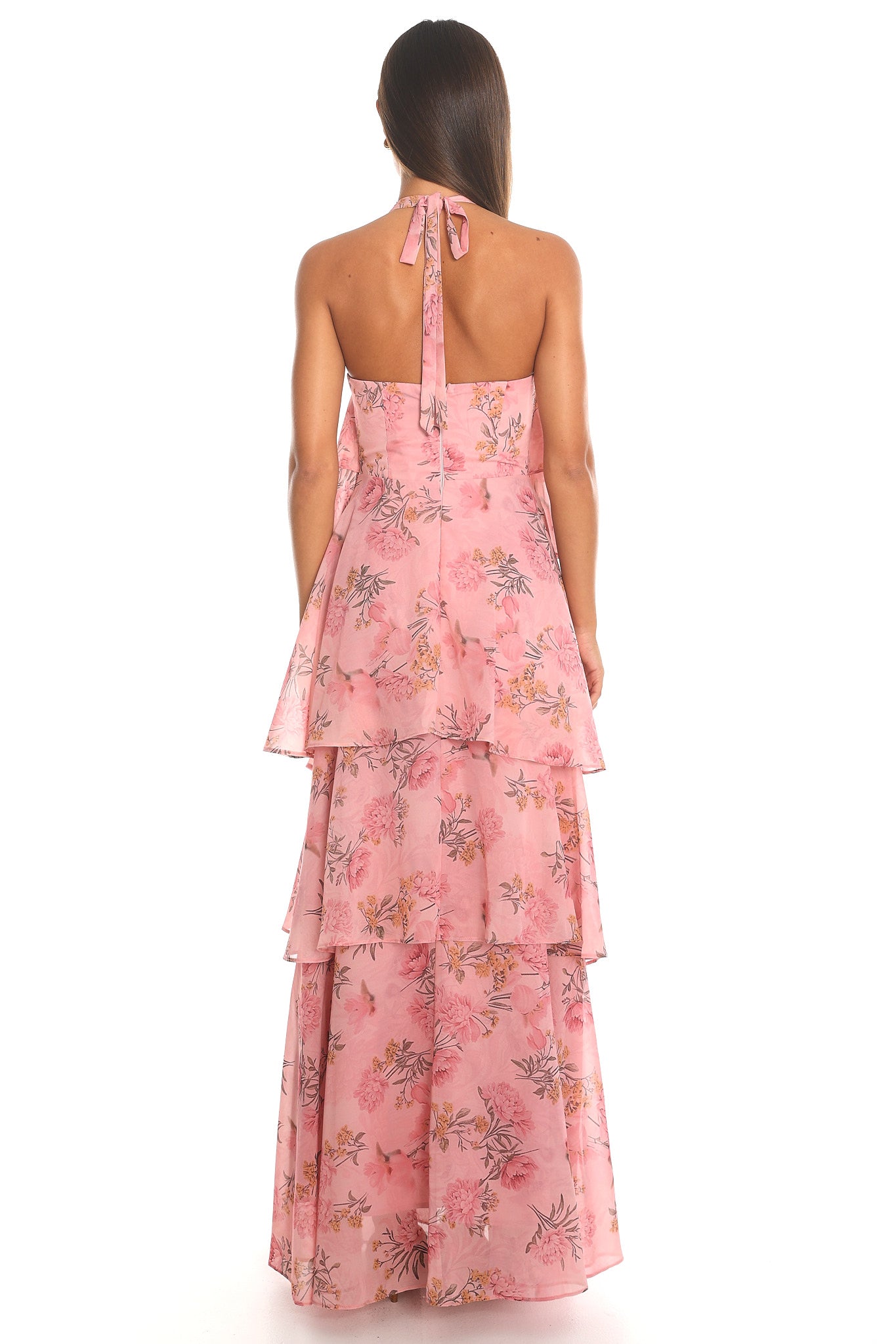 Petal Fall Tiered Halter Maxi Dress Blush