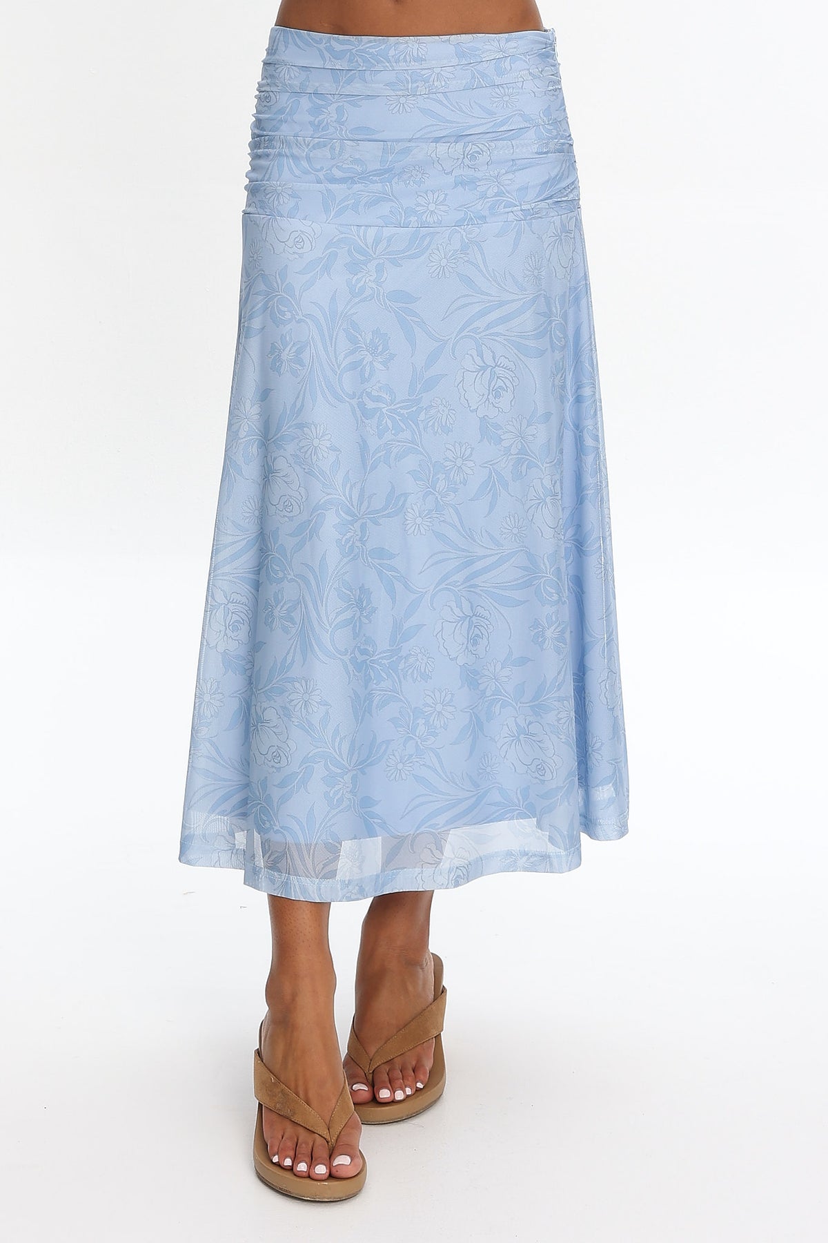 Telepatia Ruched Floral Maxi Skirt Blue