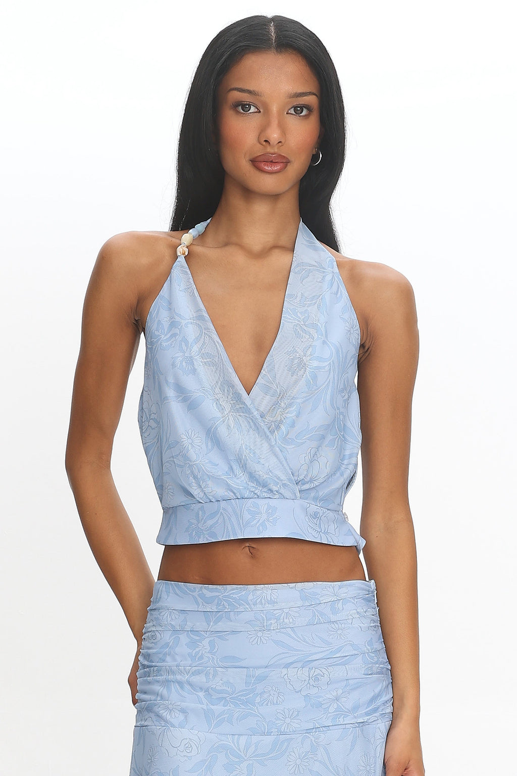 Telepatia Floral Wrap Crop Top Blue