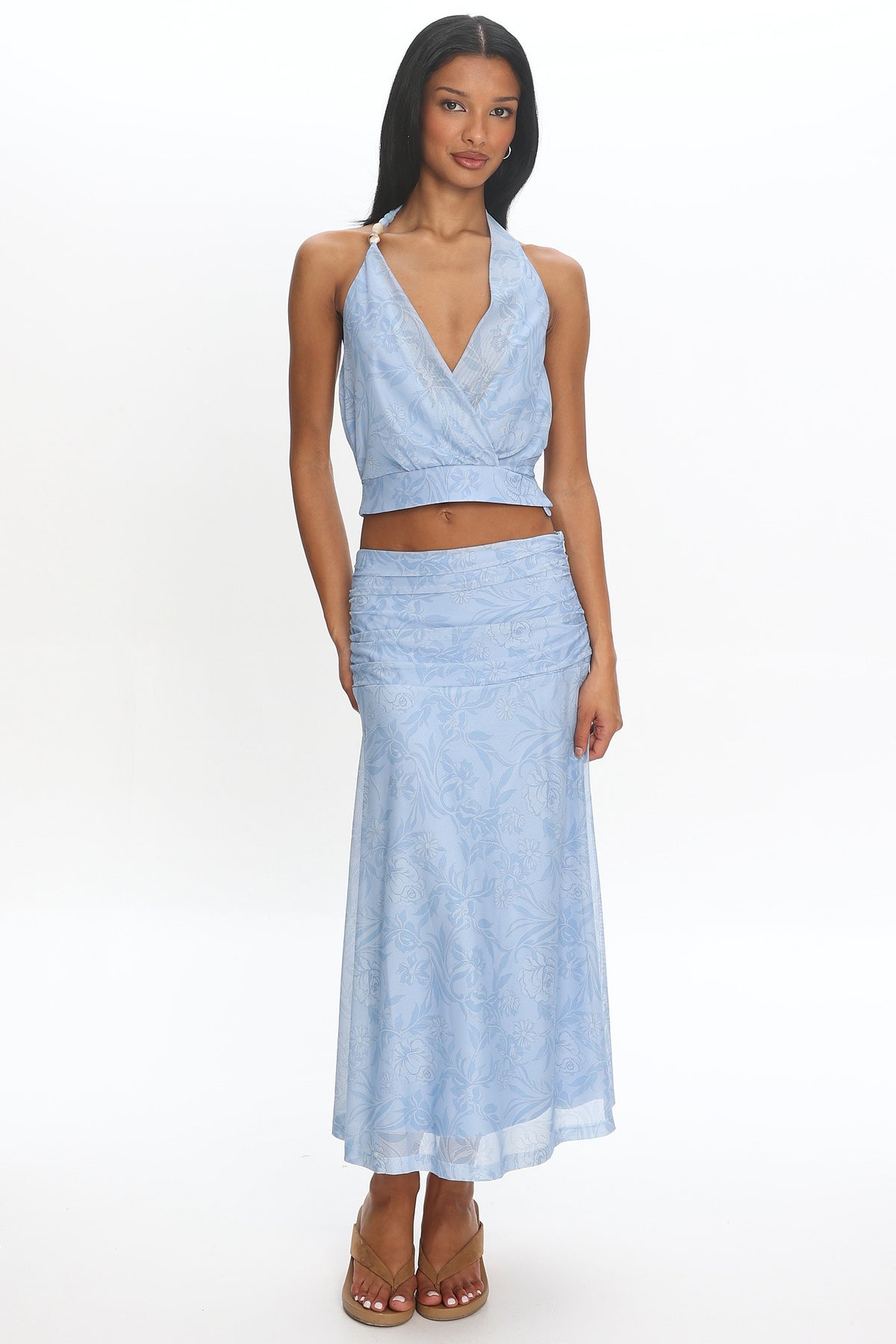 Telepatia Floral Wrap Crop Top Blue