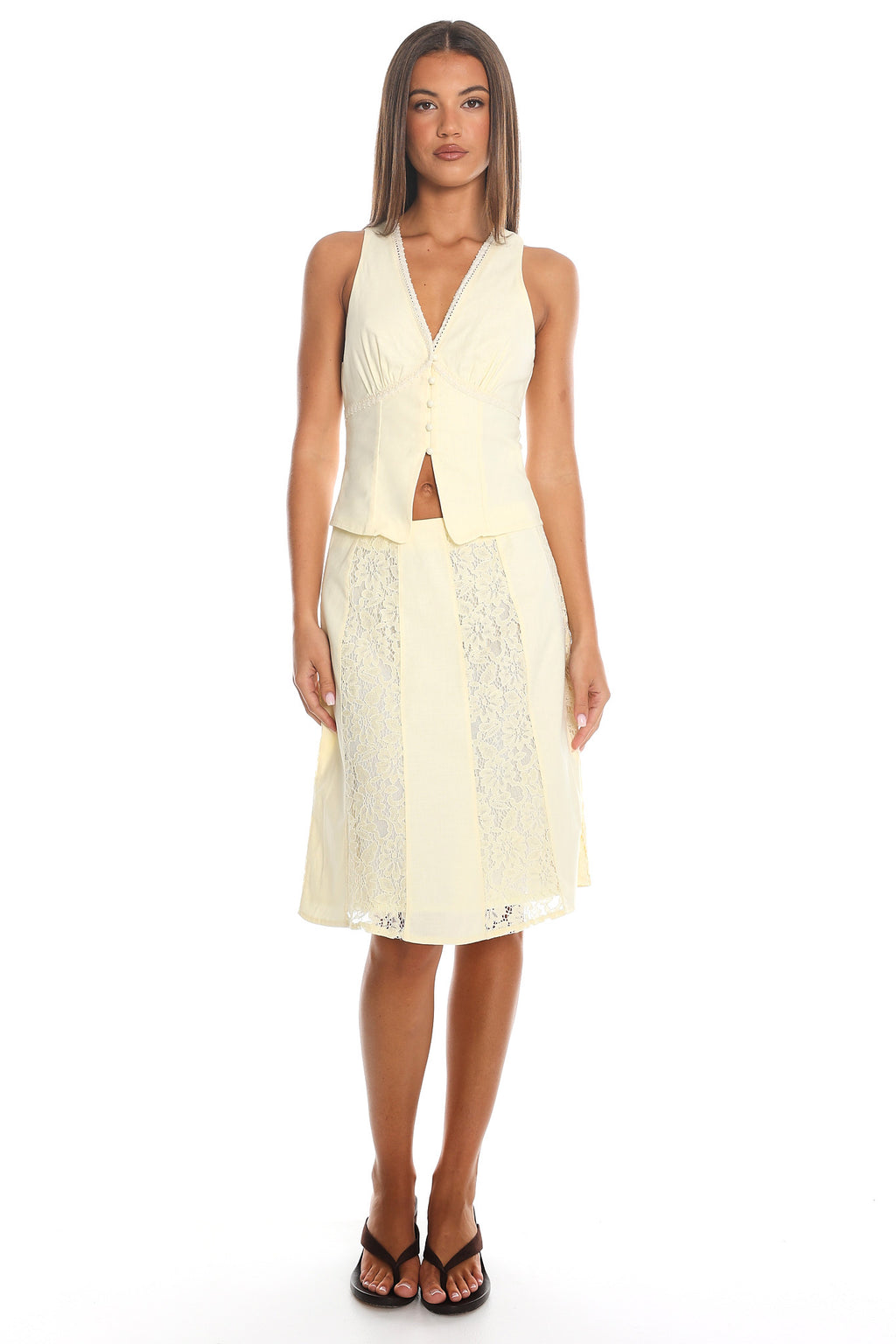 Visalia Button-Front Vest Top Butter