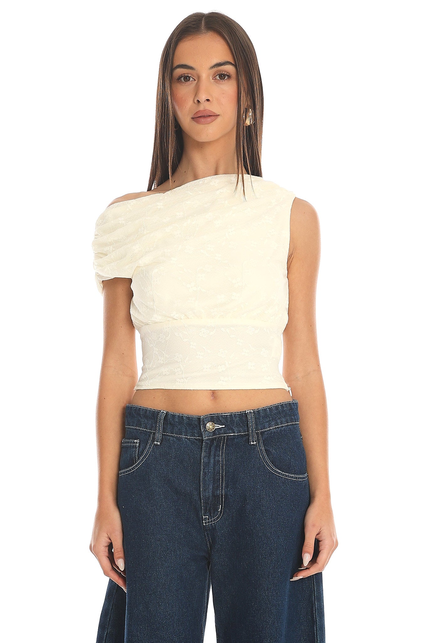 Nataya Draped Crop Top Cream