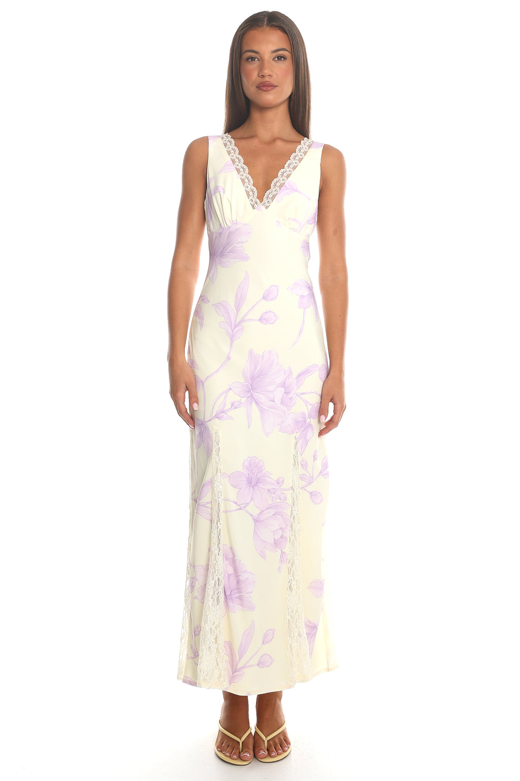 Dorinda Lace Insert Midi Dress Lilac