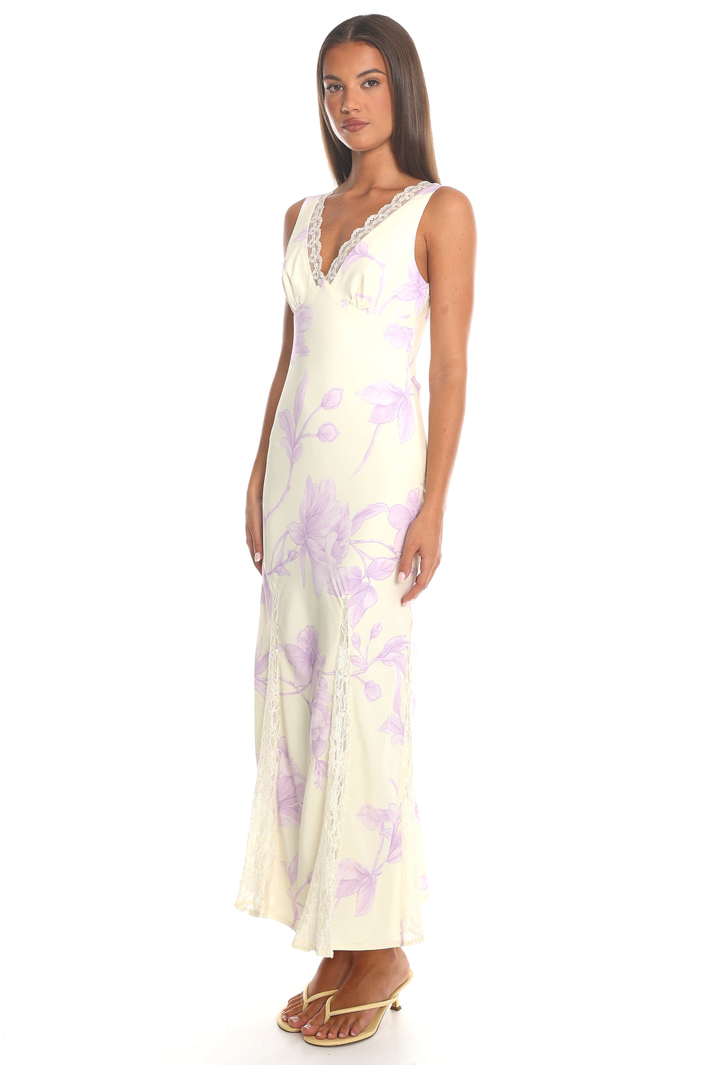 Dorinda Lace Insert Midi Dress Lilac
