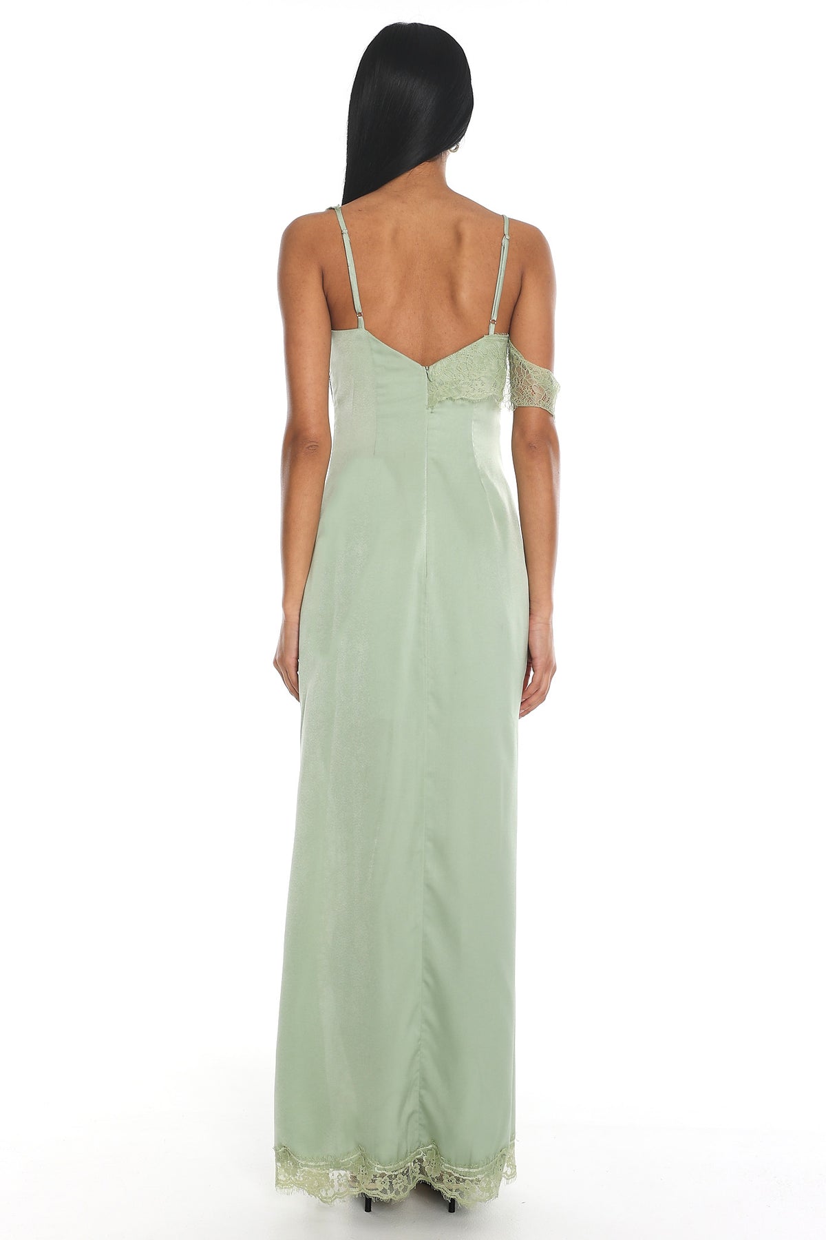 Eden Lace Trim Satin Maxi Dress Sage