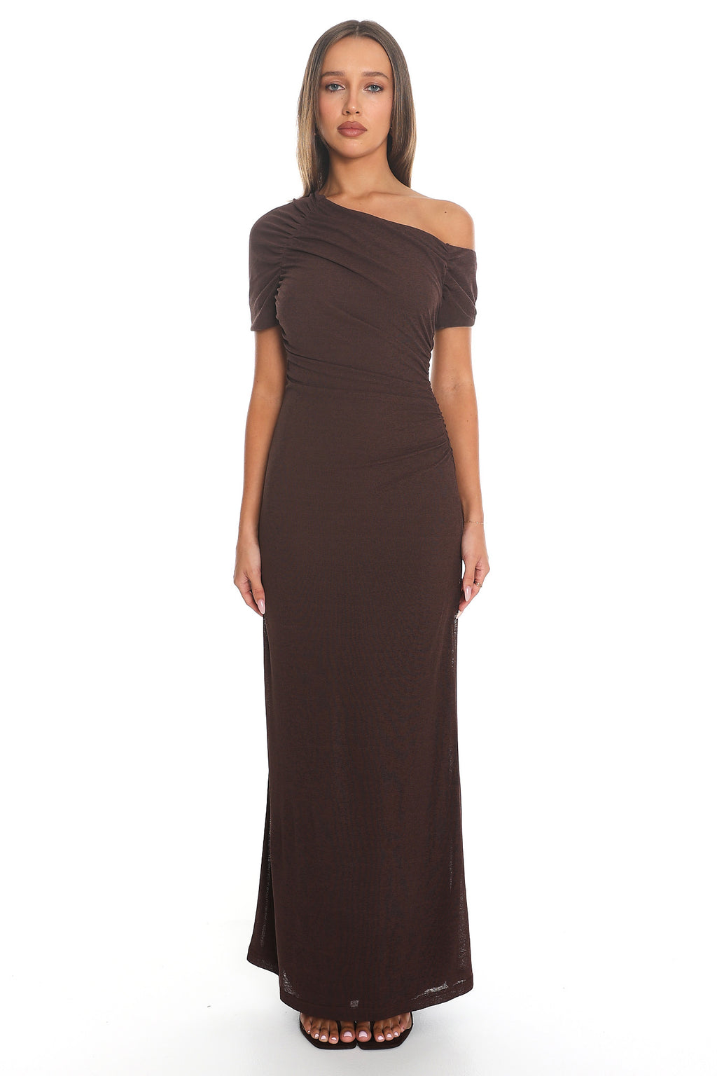 Melville Off Shoulder Maxi Dress Chocolate