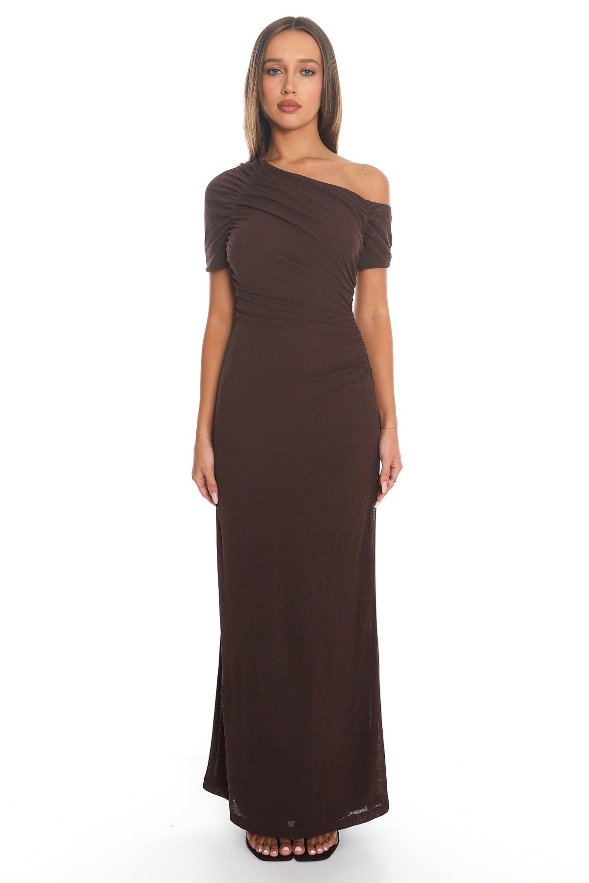 Melville Off Shoulder Maxi Dress Chocolate