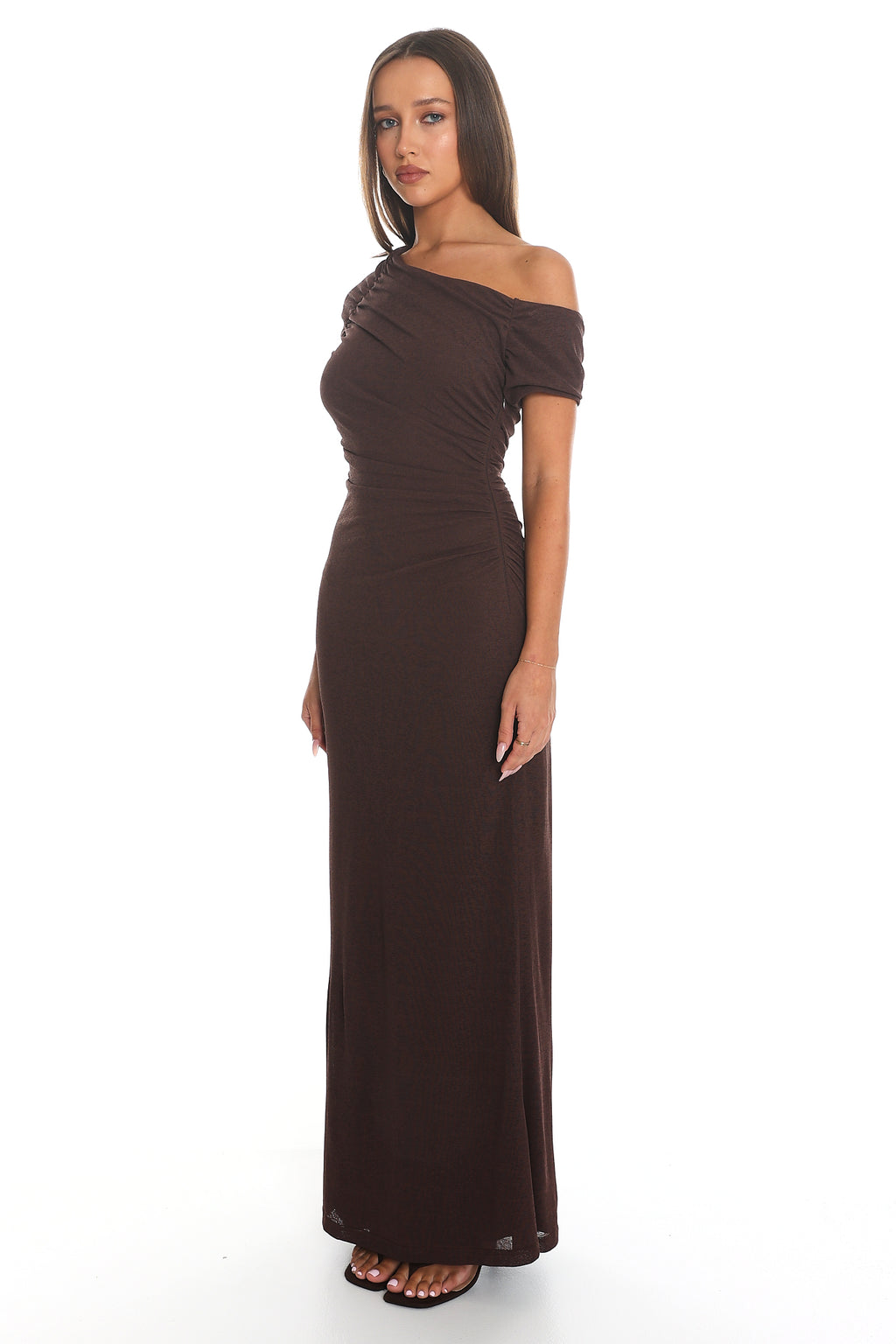 Melville Off Shoulder Maxi Dress Chocolate