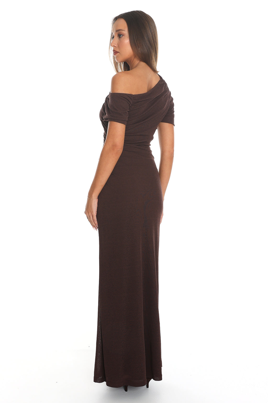 Melville Off Shoulder Maxi Dress Chocolate
