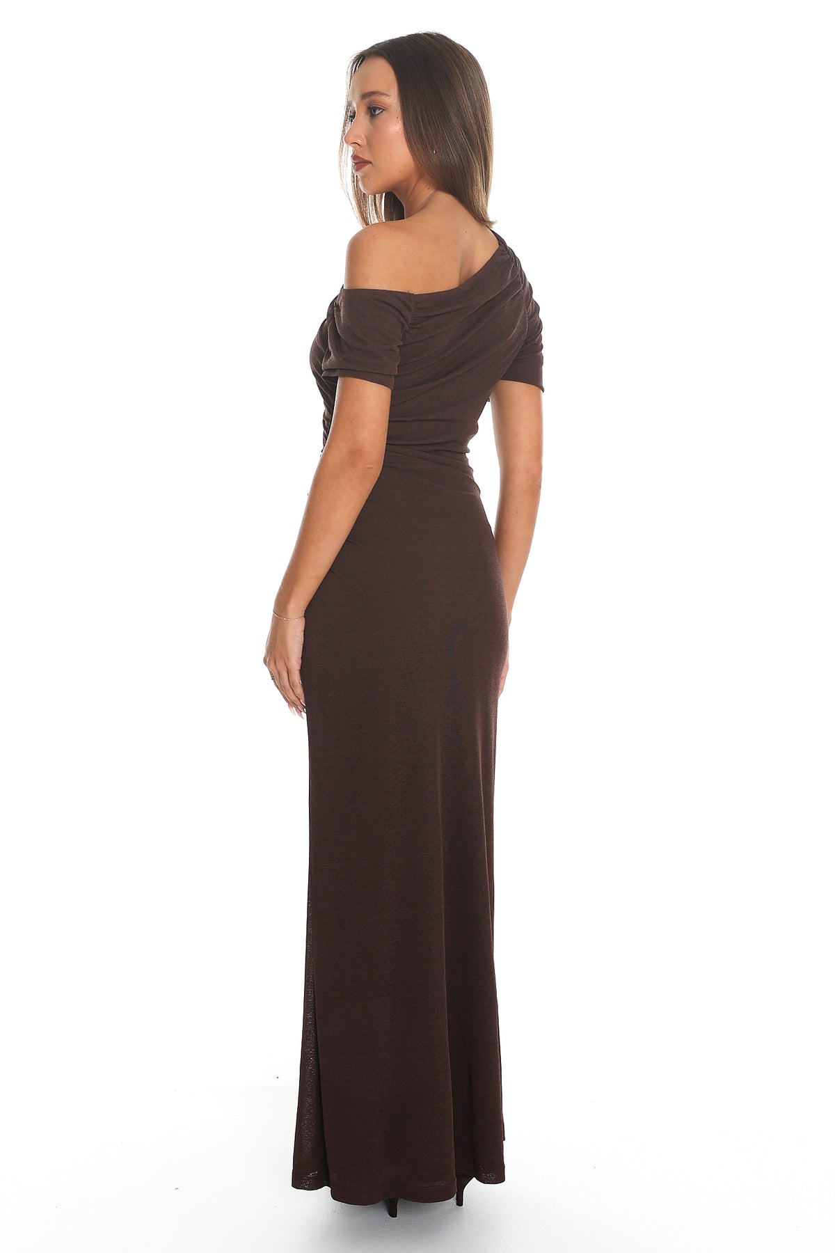 Melville Off Shoulder Maxi Dress Chocolate