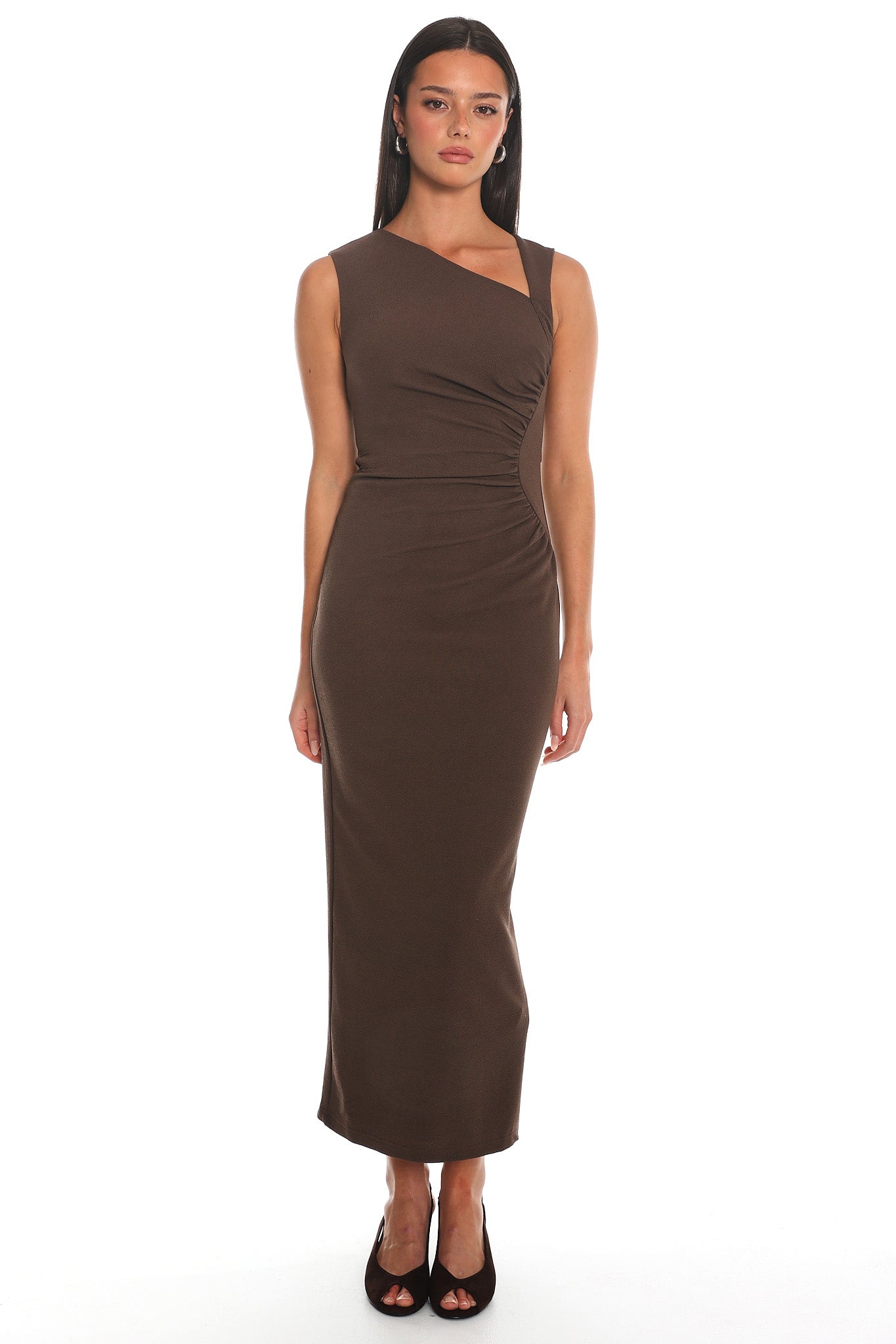 Viella Asymmetric Midi Dress Cocoa