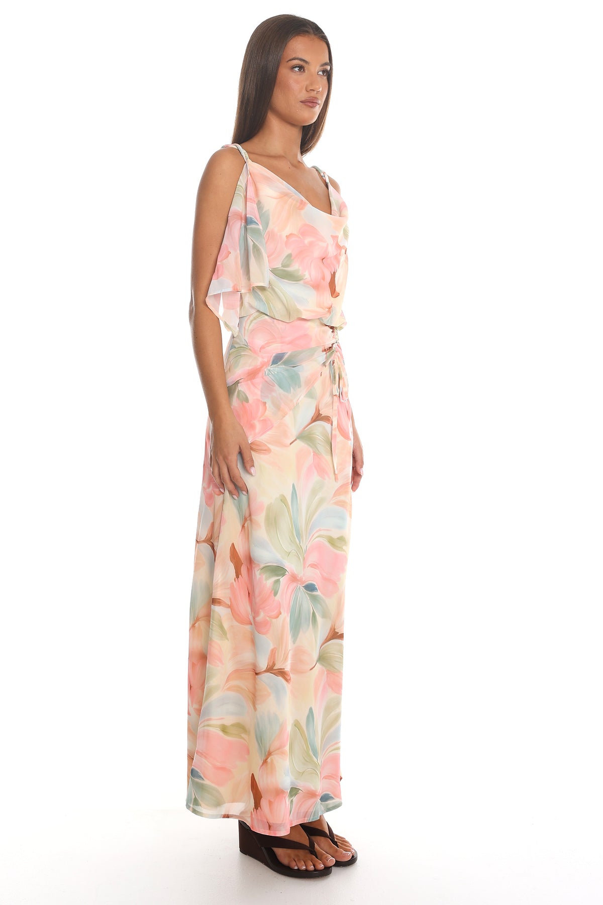 Madina Ruched Waist Blouson Maxi Dress Butter