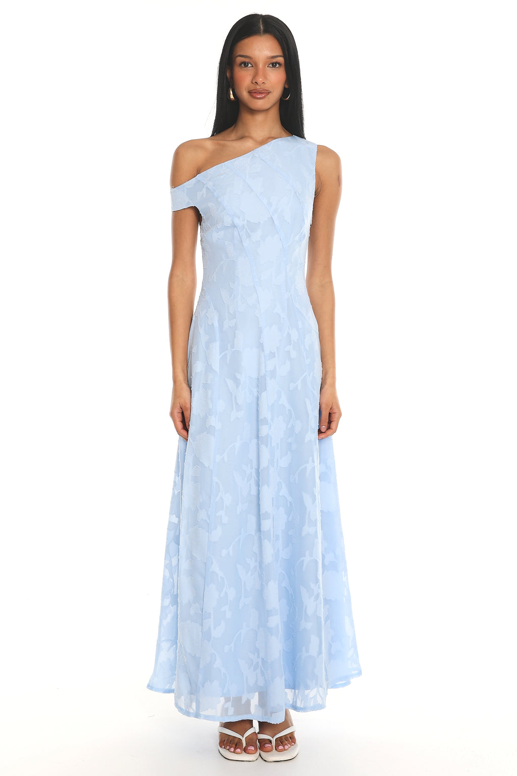 Lucette Asymmetric Jacquard Maxi Dress Blue