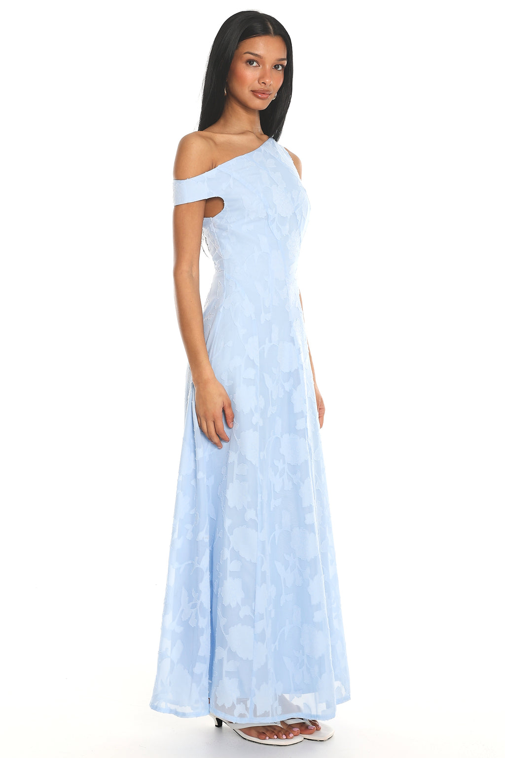 Lucette Asymmetric Jacquard Maxi Dress Blue