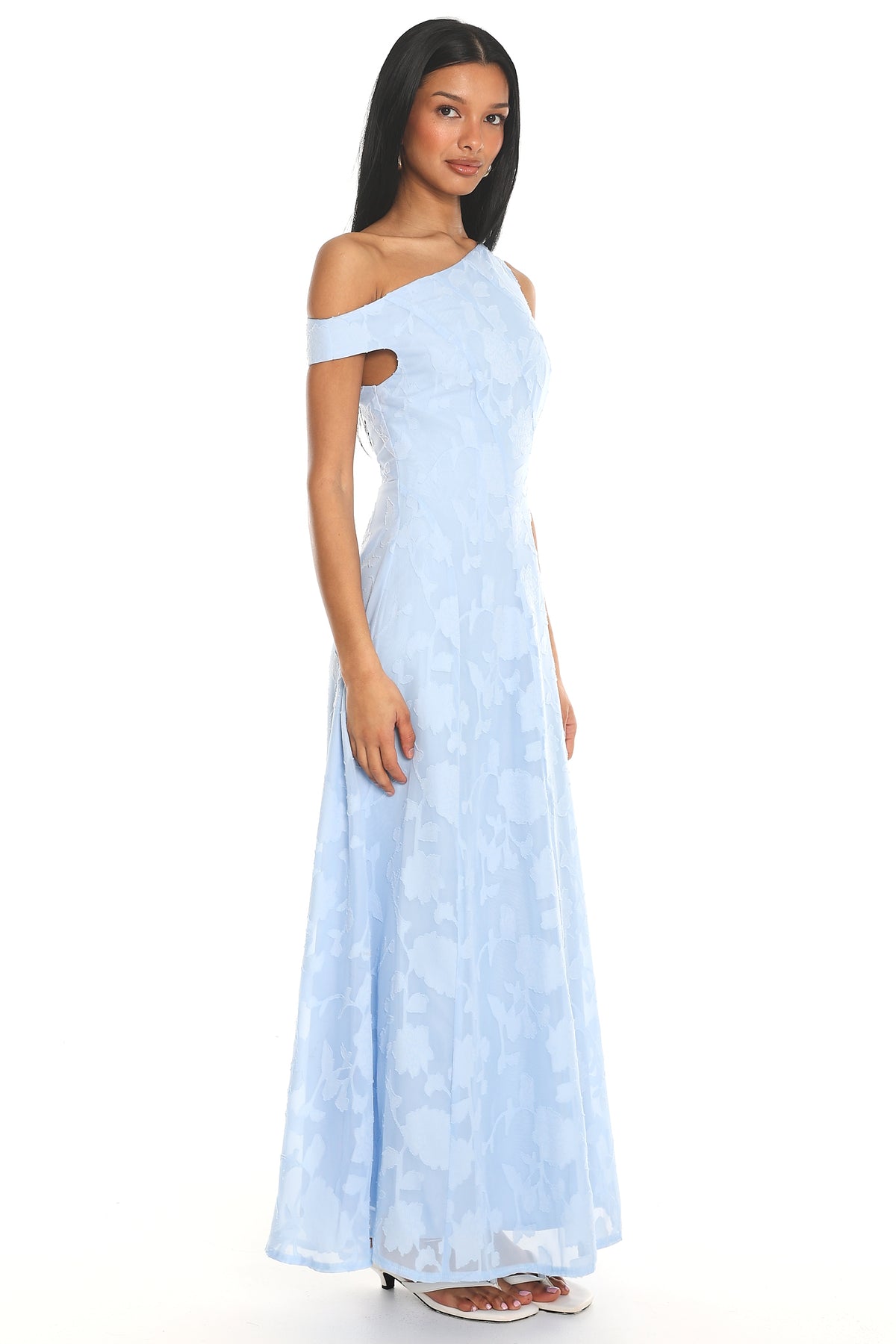 Lucette Asymmetric Jacquard Maxi Dress Blue