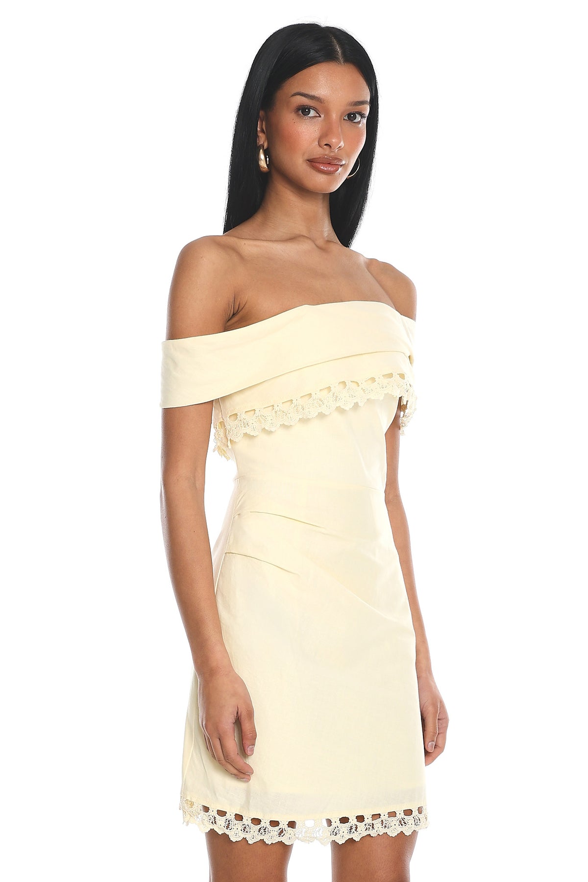 Sorrento Sunday Off Shoulder Lace Trim Mini Dress Butter