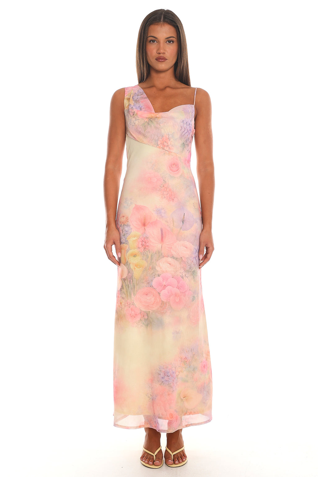 Daphnia Asymmetric Cowl Maxi Dress Butter