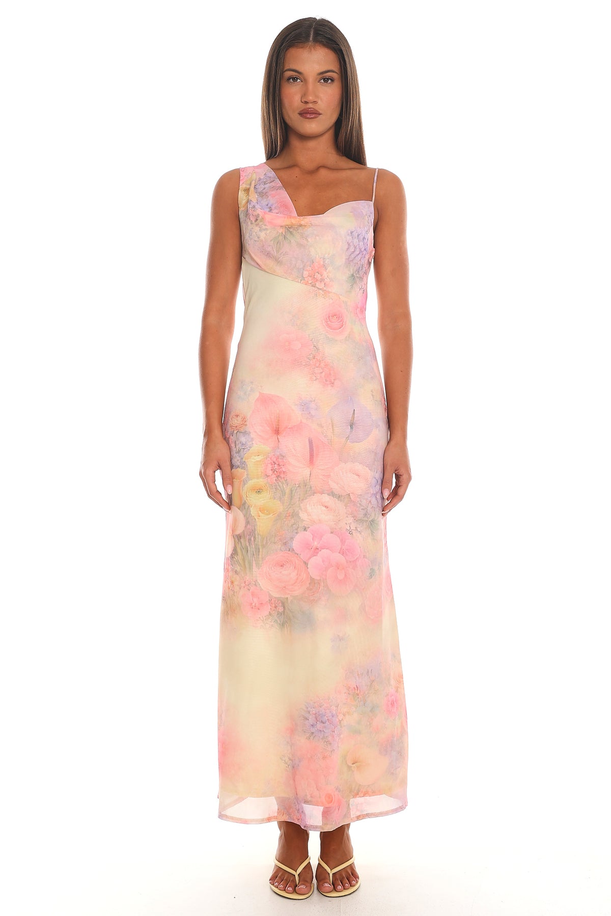 Daphnia Asymmetric Cowl Maxi Dress Butter
