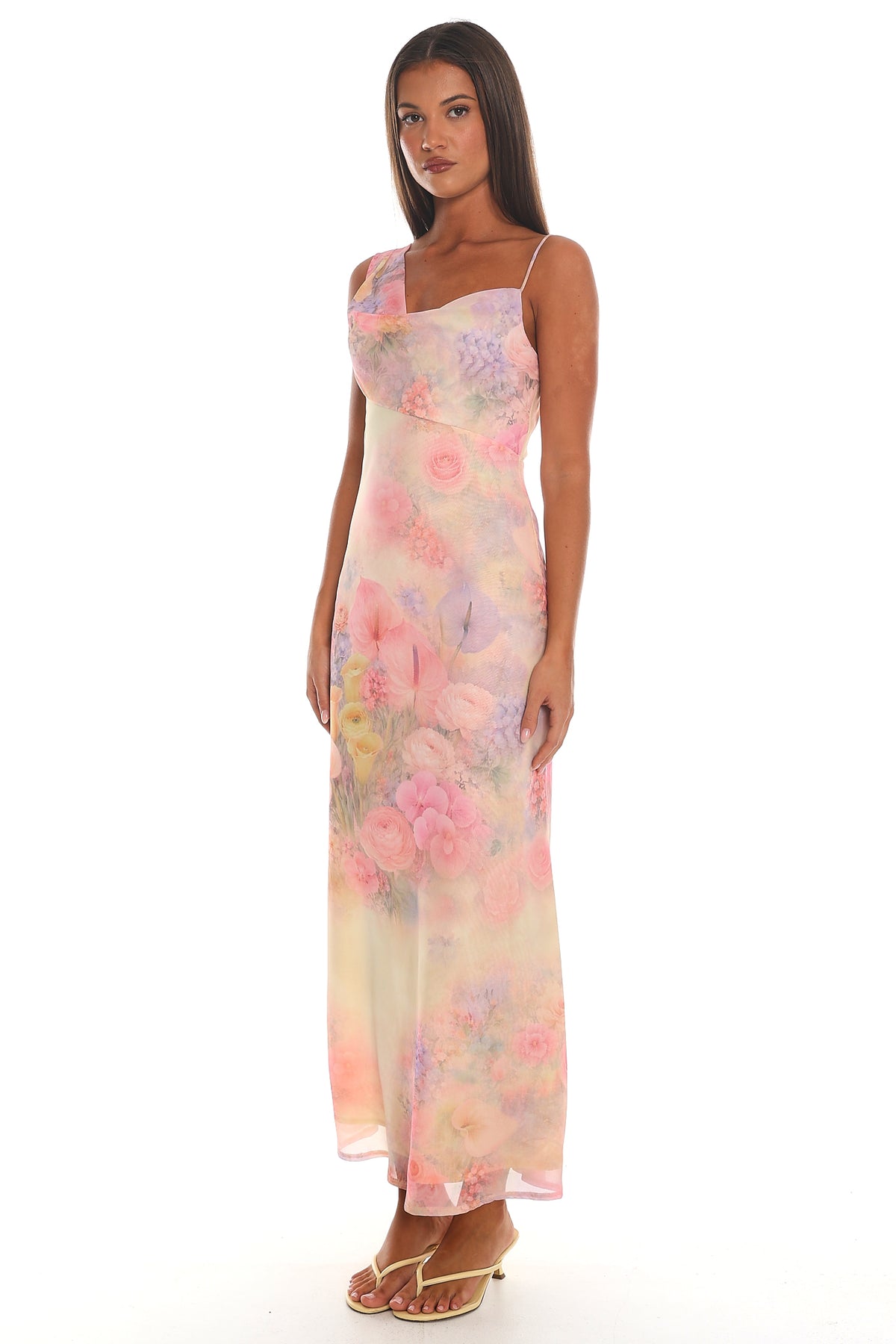 Daphnia Asymmetric Cowl Maxi Dress Butter