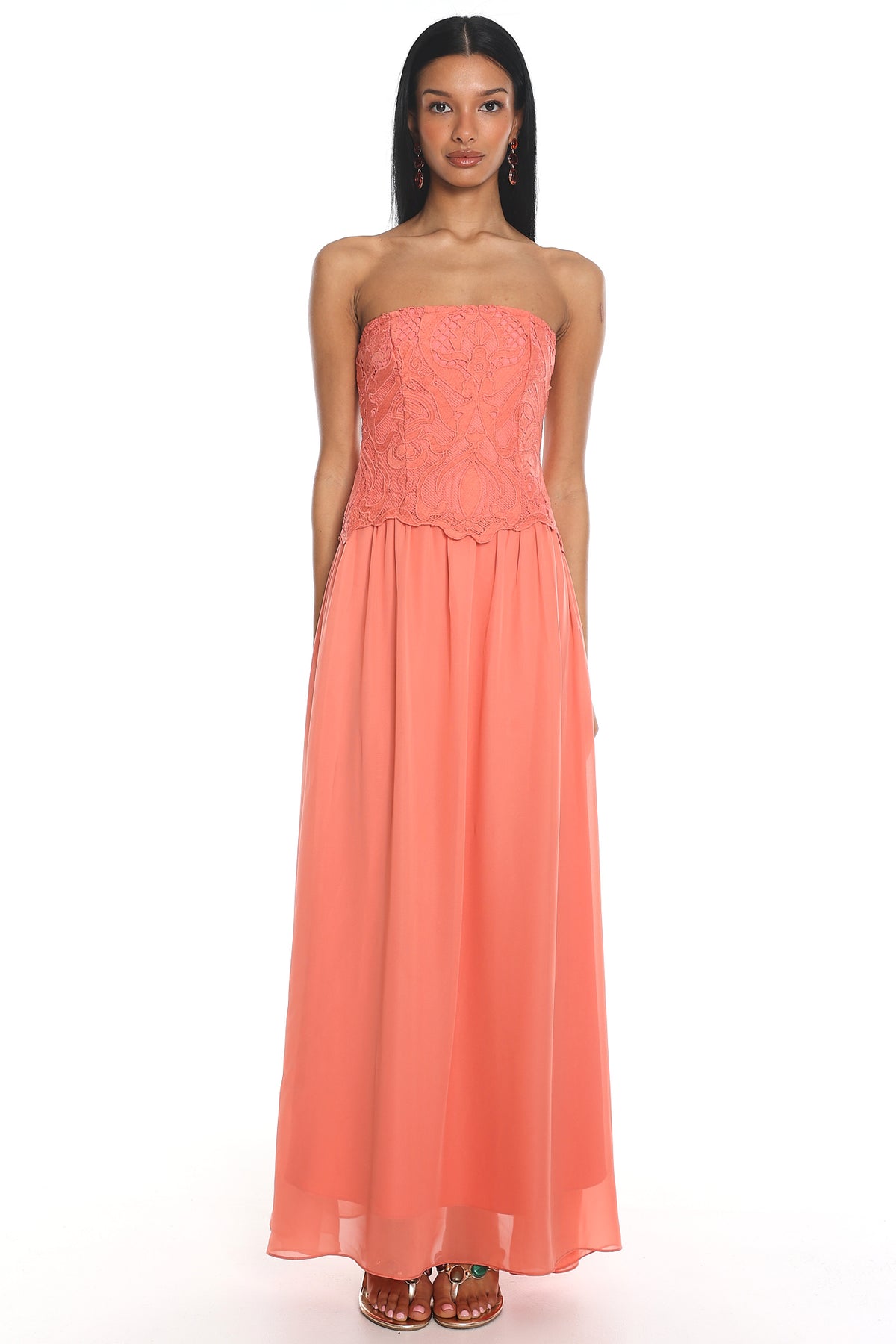 Adana Lace Maxi Dress Coral